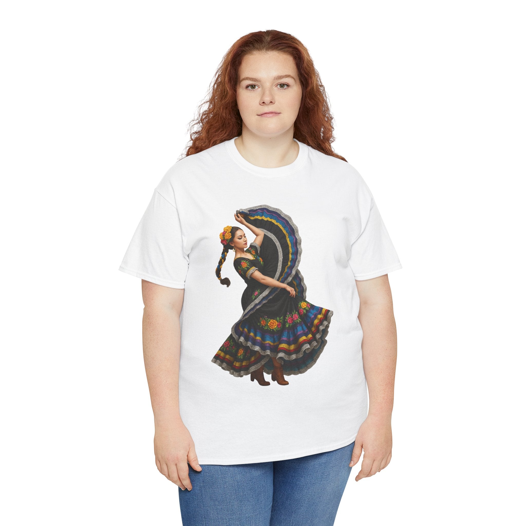 Folklórico Cultural Dance Graphic Tee, Unisex Heavy Cotton T-Shirt, Festival Apparel, Bohemian Style Shirt, Gift for Dancers, Ethnic Art Tee