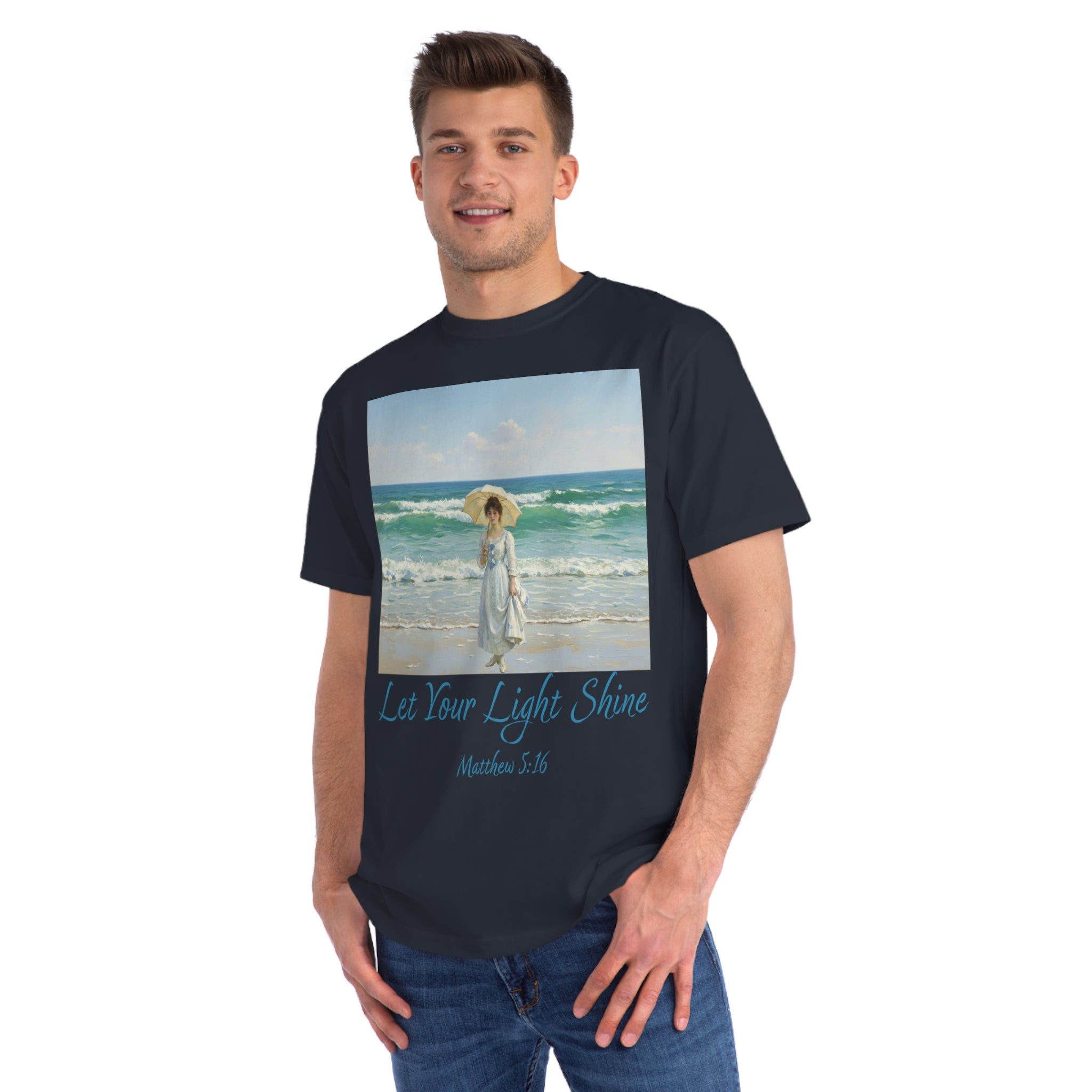 Organic Unisex Classic T-Shirt - Inspirational Beach Art, Let Your Light Shine Design-Figure with a Parasol- Monet Style, Perfect Gift for Ocean Lovers, Casual Wear, [...]