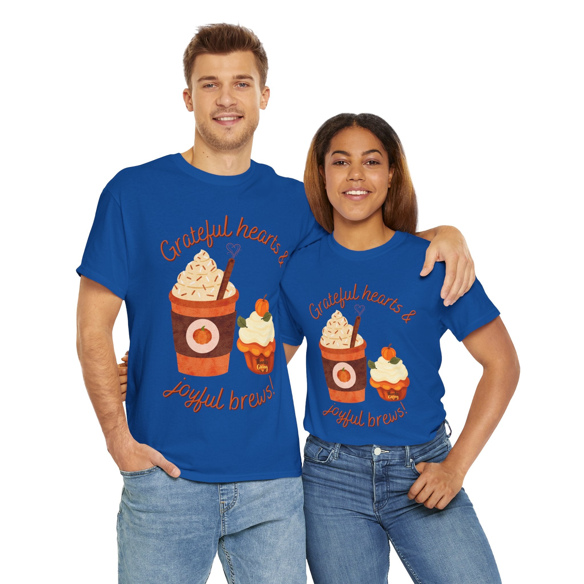 Happy Thanksgiving- Grateful Hearts & Joyful Brews Tee, Unisex Cotton Shirt, Coffee Lovers Gift, Casual Wear, Cute Tee for Celebrations, Fall Fashion