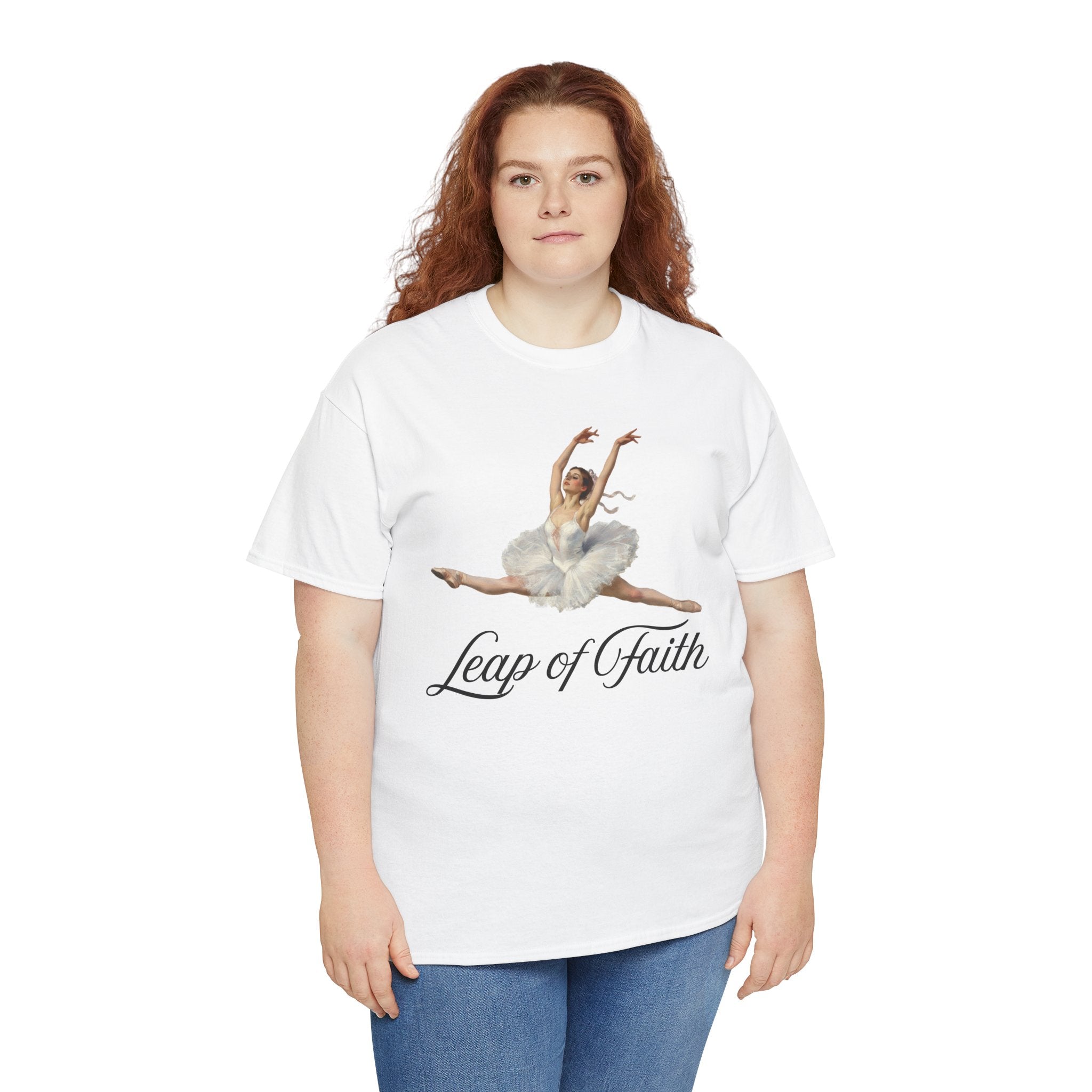 Ballet Inspired Tee - Leap of Faith, Dance Gift, Unisex Cotton Shirt, Inspirational Apparel, Performance Wear, Gift for Dancers-Ballerina in a split leap, inspired by the impressionistic ballet studies of Edgar Degas.