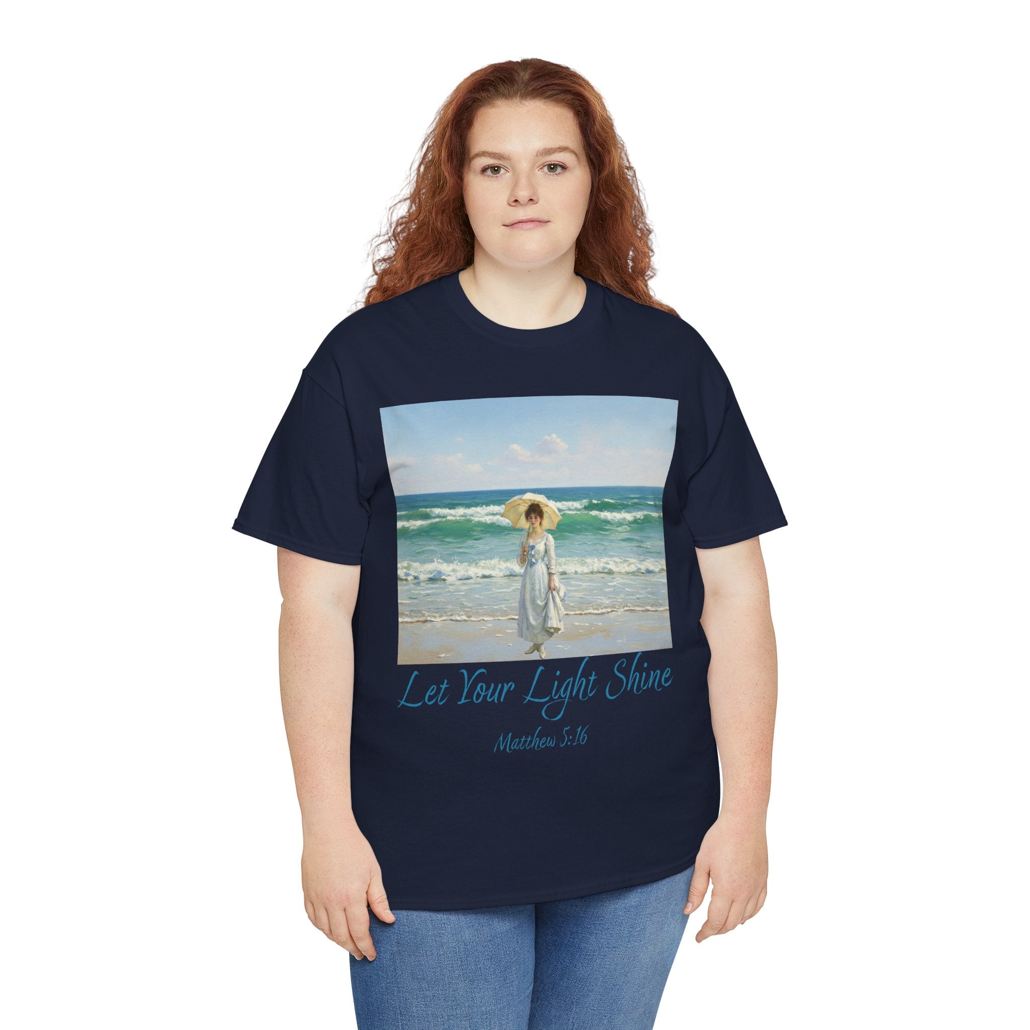 Let Your Light Shine- A Figure with a Parasol-Monet Style- Unisex Cotton Tee, Beach Vibes Shirt, Inspirational Summer Tee, Casual Gift for Her, Perfect for Days at the Shore