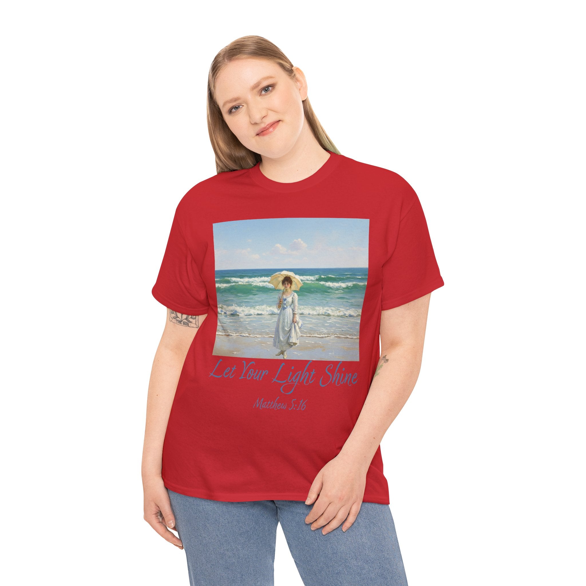 Let Your Light Shine- A Figure with a Parasol-Monet Style- Unisex Cotton Tee, Beach Vibes Shirt, Inspirational Summer Tee, Casual Gift for Her, Perfect for Days at the Shore