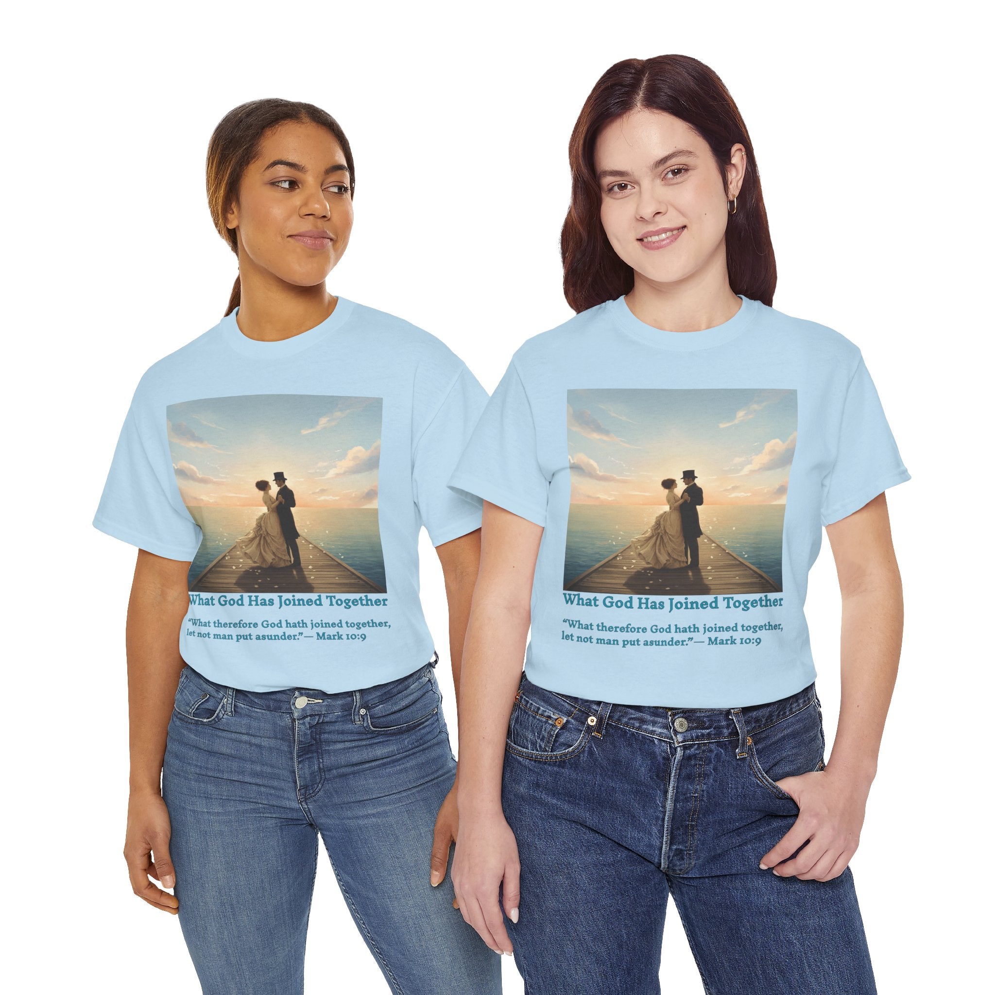 Romantic couple on a pier at sunset — inspired by Jack Vettriano-Wedding Quote T-Shirt, Unisex Heavy Cotton Tee, Casual Wear, Gift for Newlyweds, Bride & Groom Apparel, Anniversary Gift