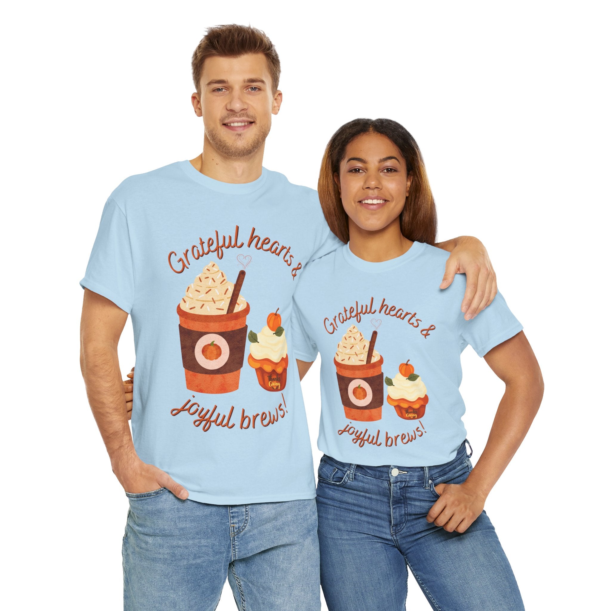 Happy Thanksgiving- Grateful Hearts & Joyful Brews Tee, Unisex Cotton Shirt, Coffee Lovers Gift, Casual Wear, Cute Tee for Celebrations, Fall Fashion