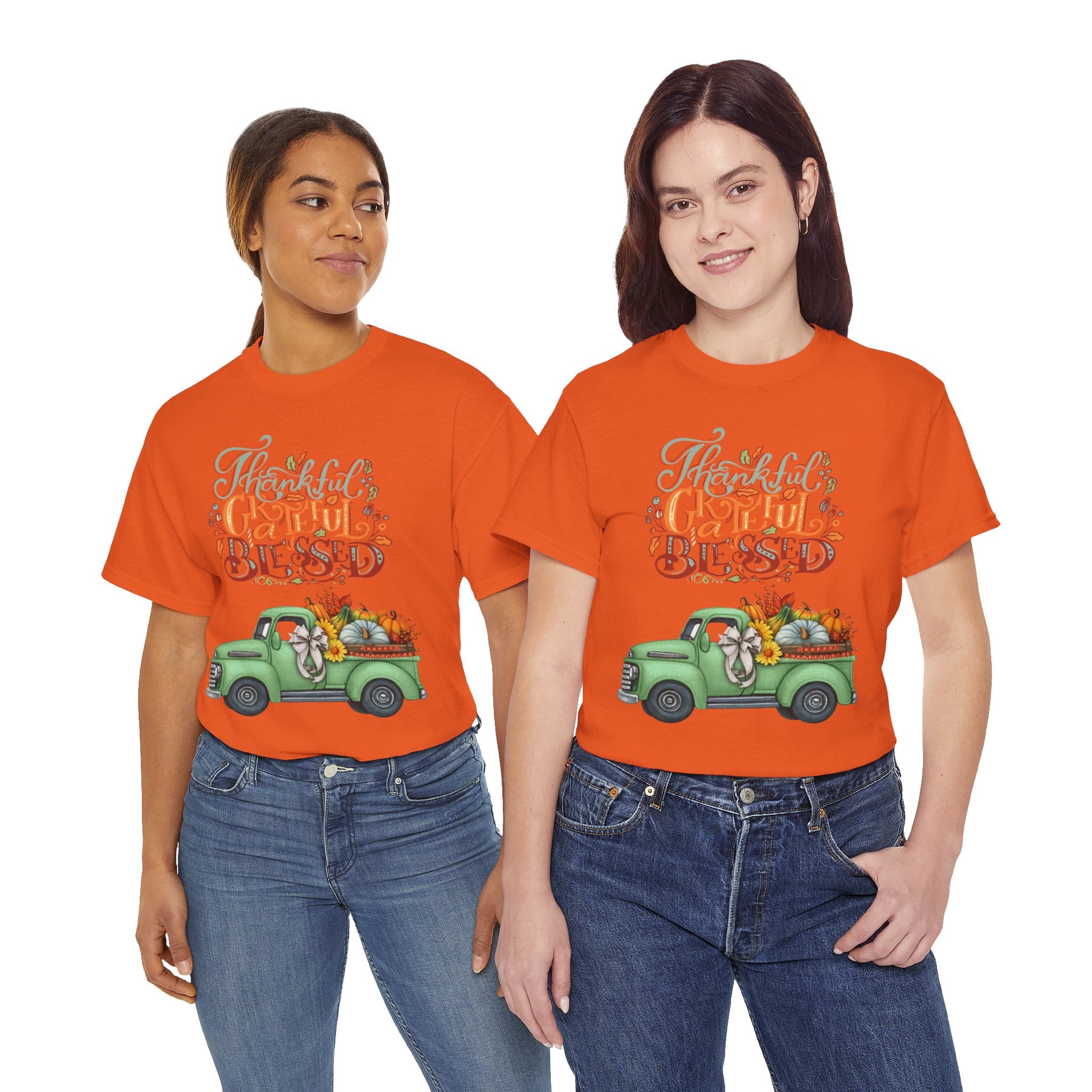 Thankful Grateful Blessed Tee, Unisex Heavy Cotton T-Shirt, Fall Apparel, Thanksgiving Shirt, Casual Wear, Gift for Friends
