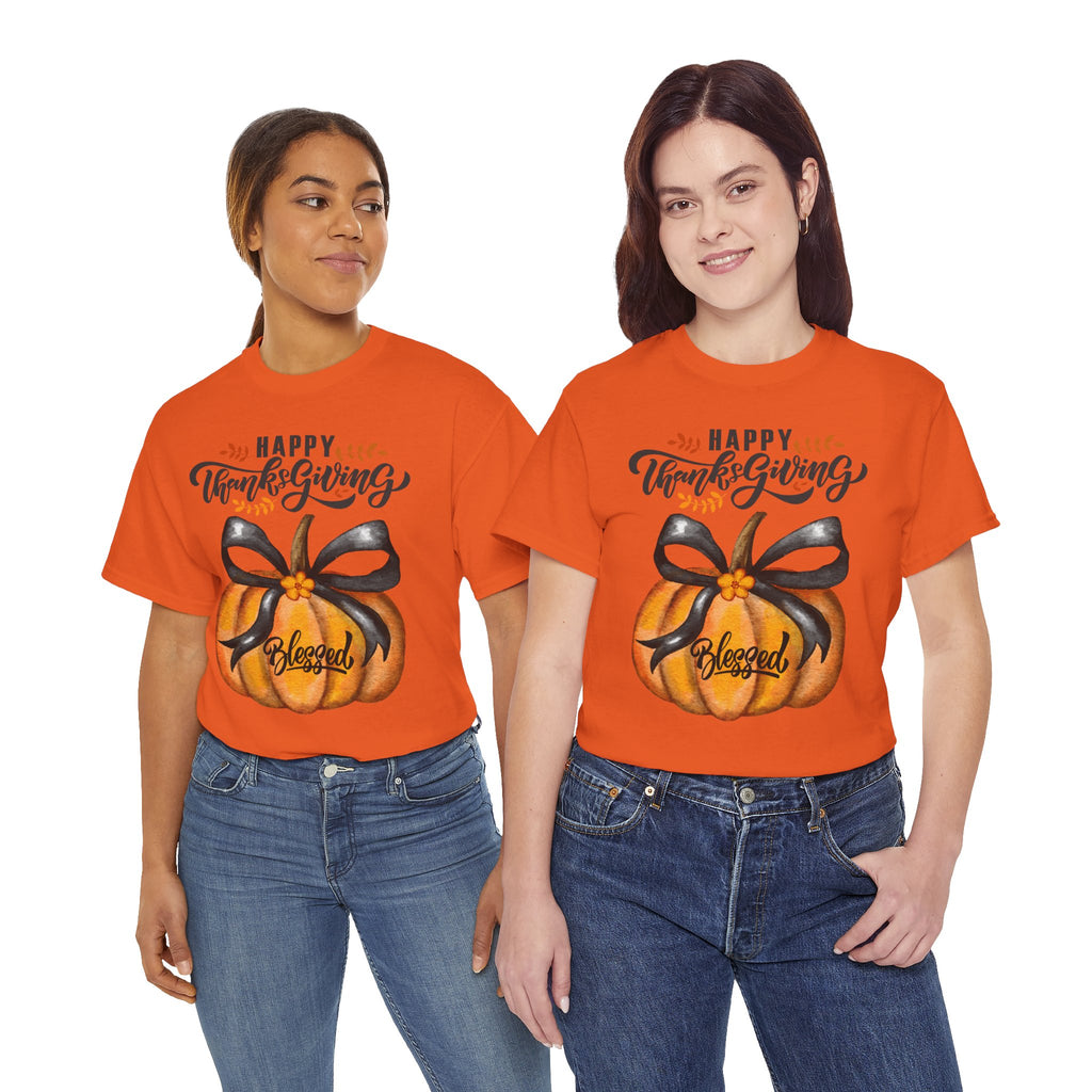 Thanksgiving Pumpkin Tee - Happy Thanksgiving, Blessed Shirt, Fall Apparel, Unisex Cotton Tee, Holiday Gift