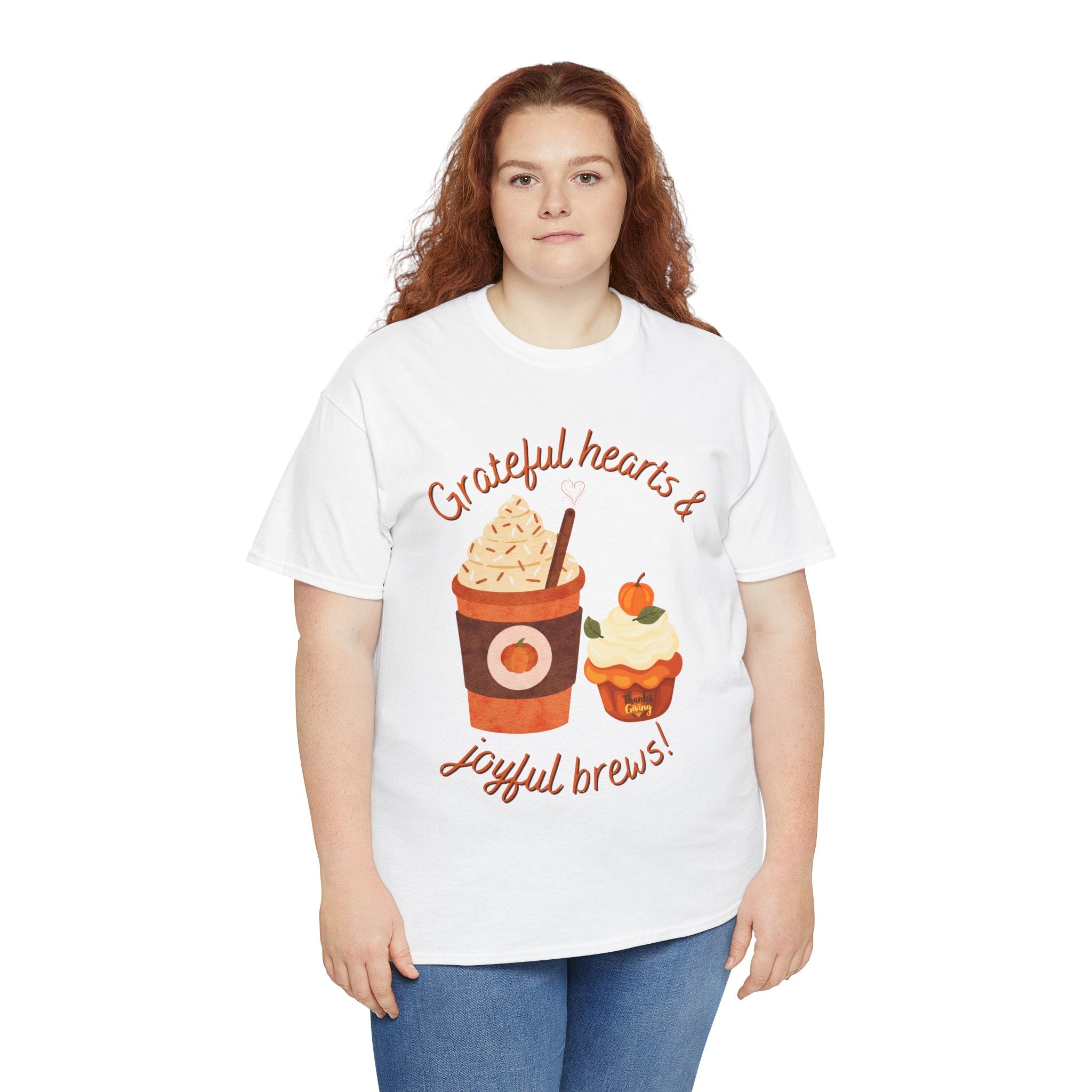 Happy Thanksgiving- Grateful Hearts & Joyful Brews Tee, Unisex Cotton Shirt, Coffee Lovers Gift, Casual Wear, Cute Tee for Celebrations, Fall Fashion