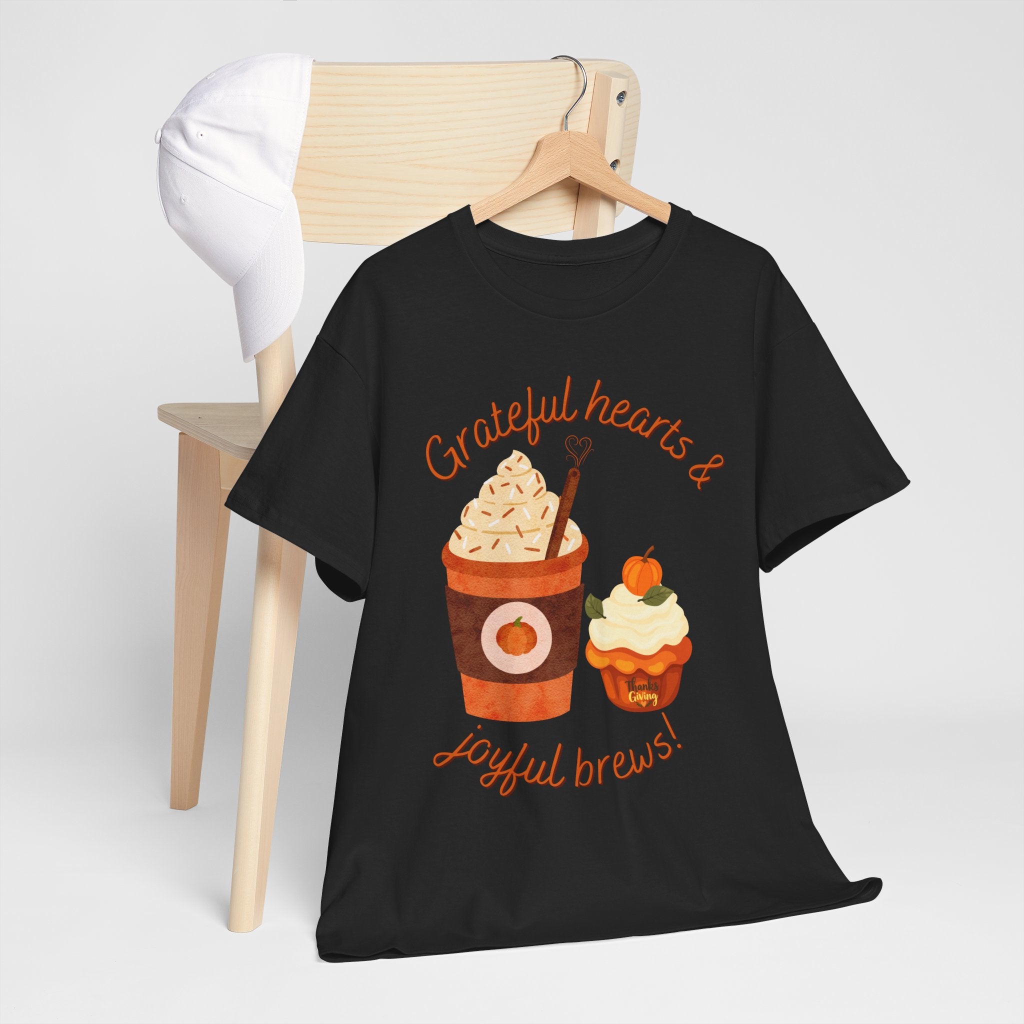 Happy Thanksgiving- Grateful Hearts & Joyful Brews Tee, Unisex Cotton Shirt, Coffee Lovers Gift, Casual Wear, Cute Tee for Celebrations, Fall Fashion