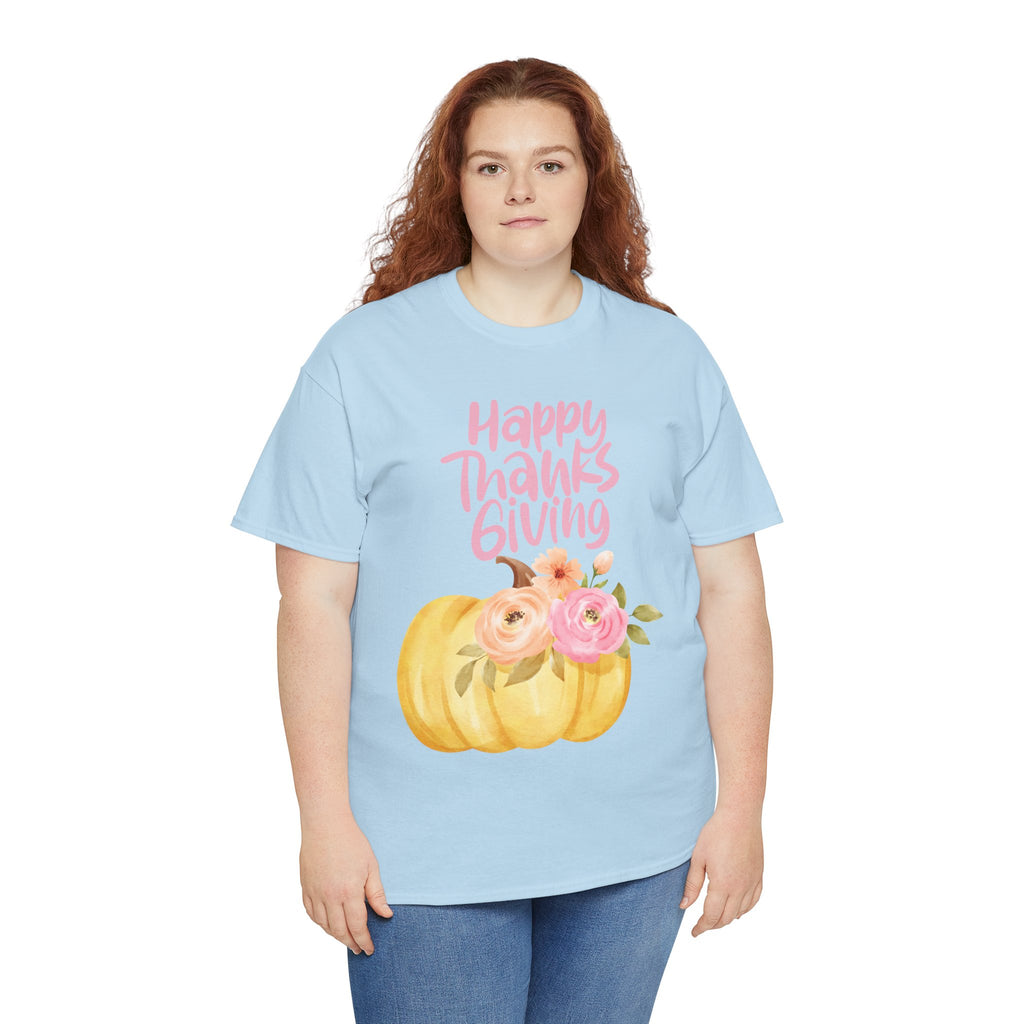 Thanksgiving Floral Tee, Holiday Shirt, Fall Fashion, Gifts for Her, Pumpkin T-Shirt, Autumn Apparel, Friendsgiving Outfit
