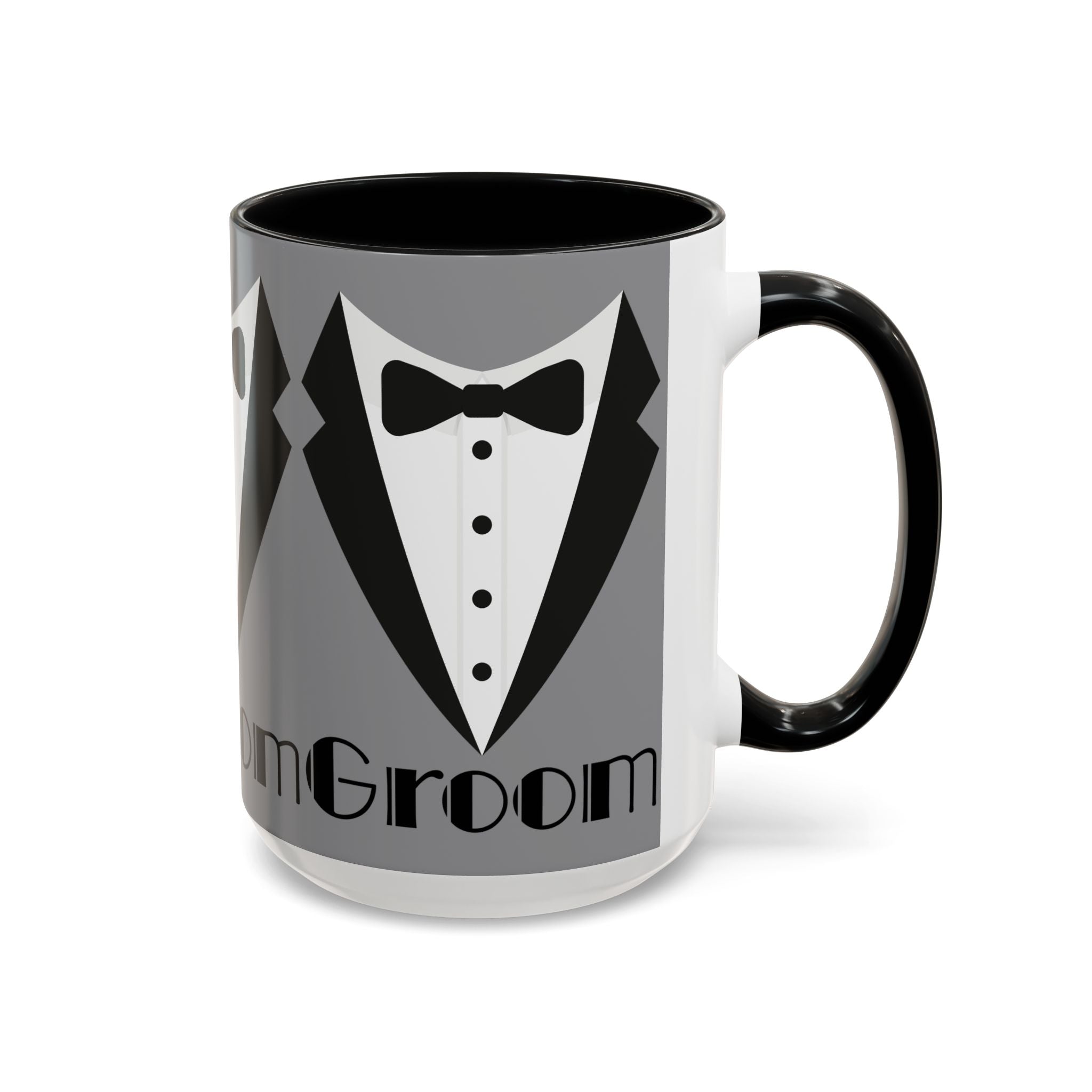 Groom Coffee Mug, Wedding Gift, Groomsmen Party Mug, Black and White Accent Mug, Engagement Celebration