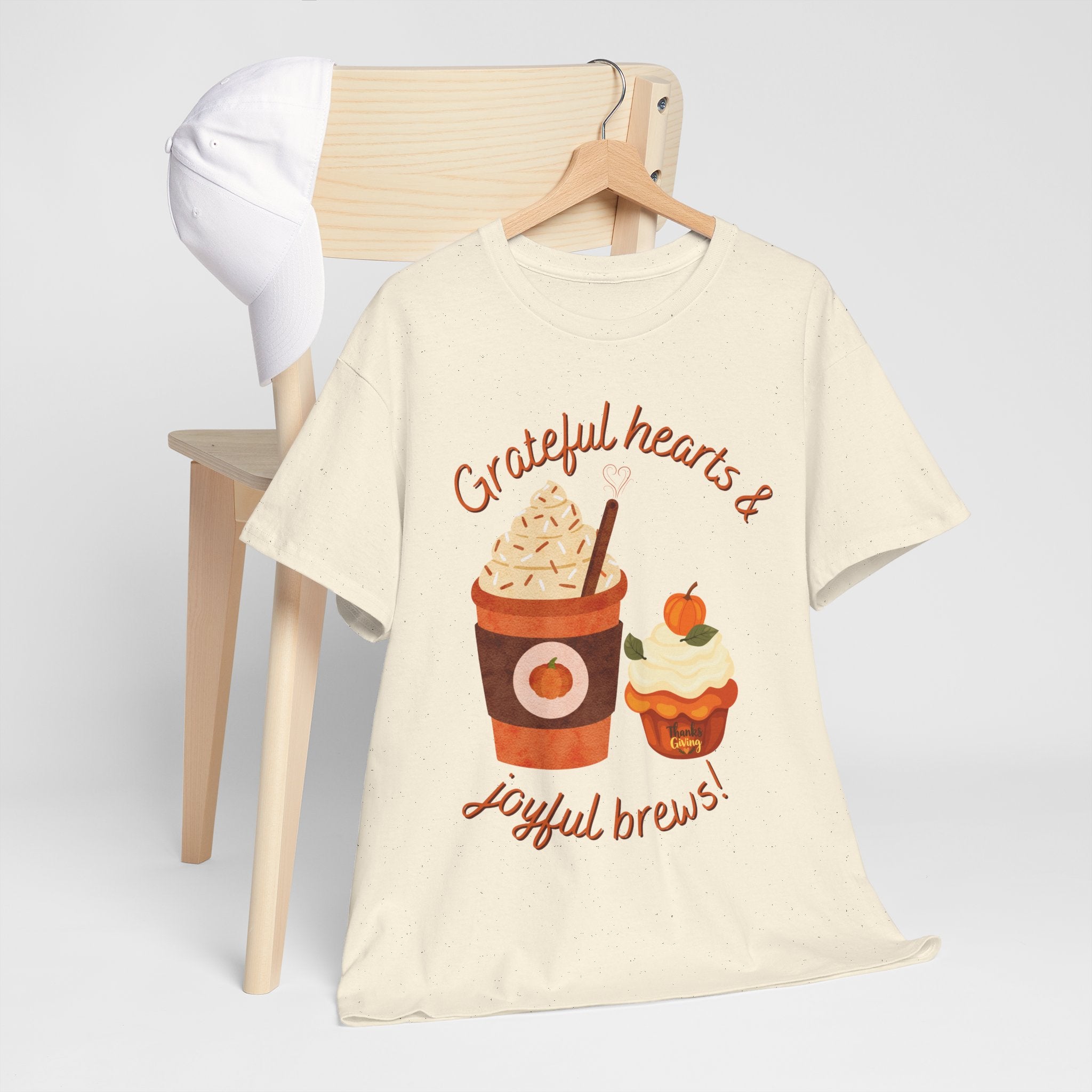 Happy Thanksgiving- Grateful Hearts & Joyful Brews Tee, Unisex Cotton Shirt, Coffee Lovers Gift, Casual Wear, Cute Tee for Celebrations, Fall Fashion