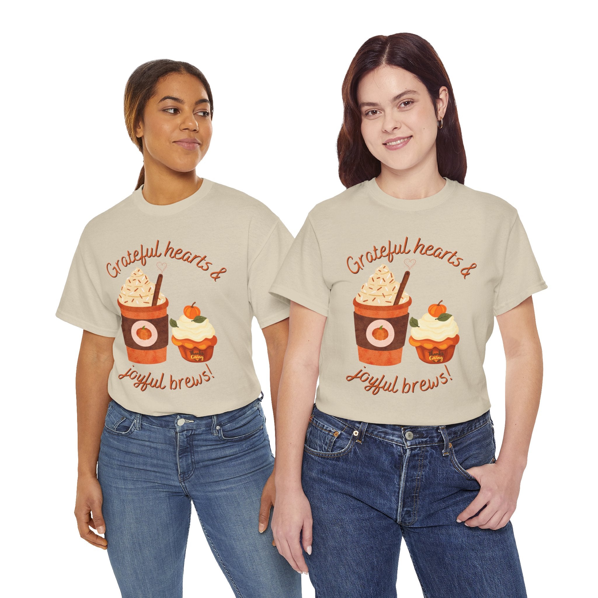 Happy Thanksgiving- Grateful Hearts & Joyful Brews Tee, Unisex Cotton Shirt, Coffee Lovers Gift, Casual Wear, Cute Tee for Celebrations, Fall Fashion