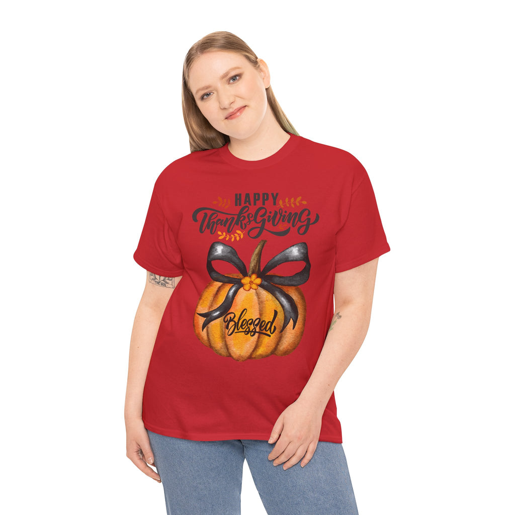 Thanksgiving Pumpkin Tee - Happy Thanksgiving, Blessed Shirt, Fall Apparel, Unisex Cotton Tee, Holiday Gift