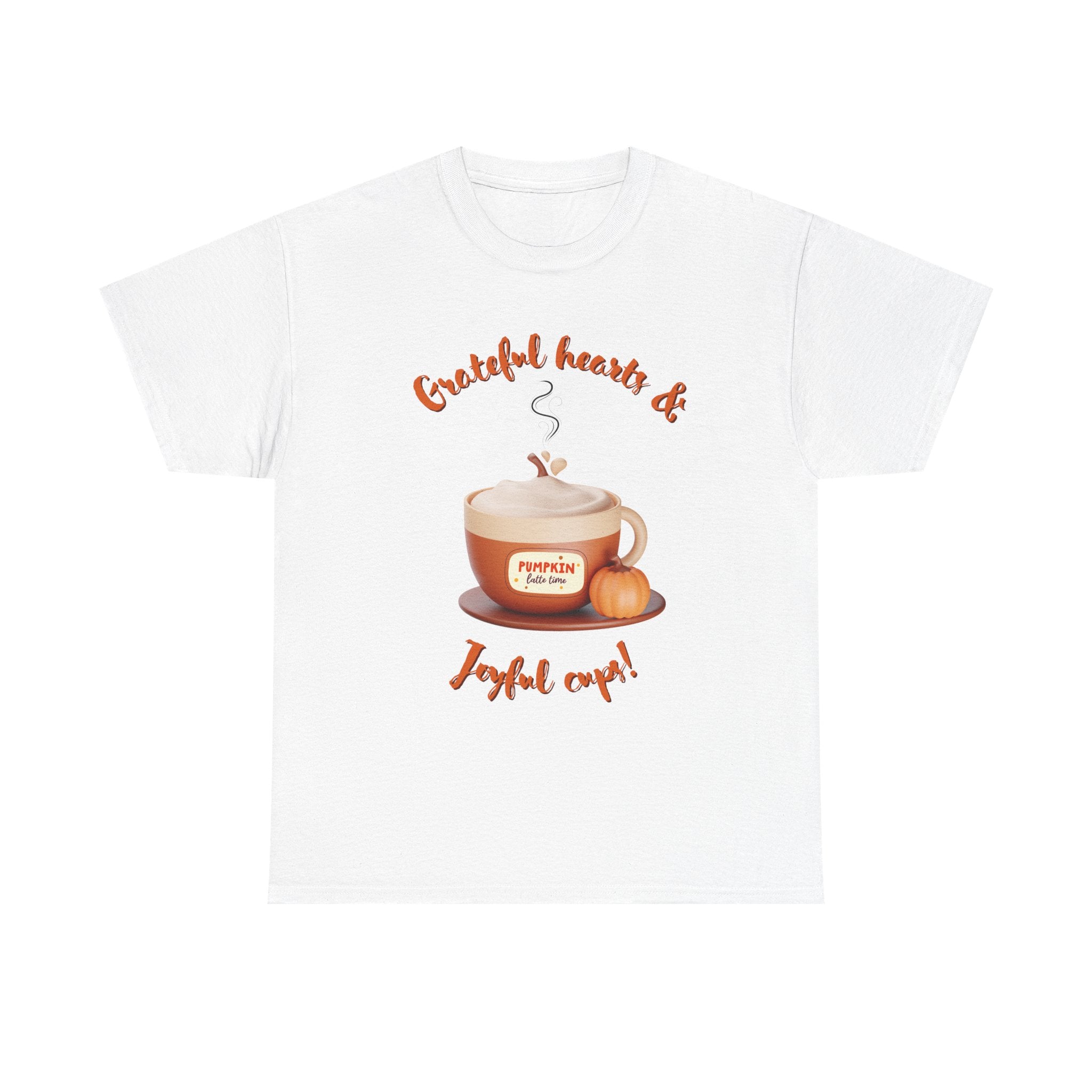 Happy Thanksgiving- Grateful Hearts & Joyful Cups Unisex Tee, Cozy Fall T-Shirt, Thanksgiving Gift, Coffee Lover Apparel, Autumn Fashion