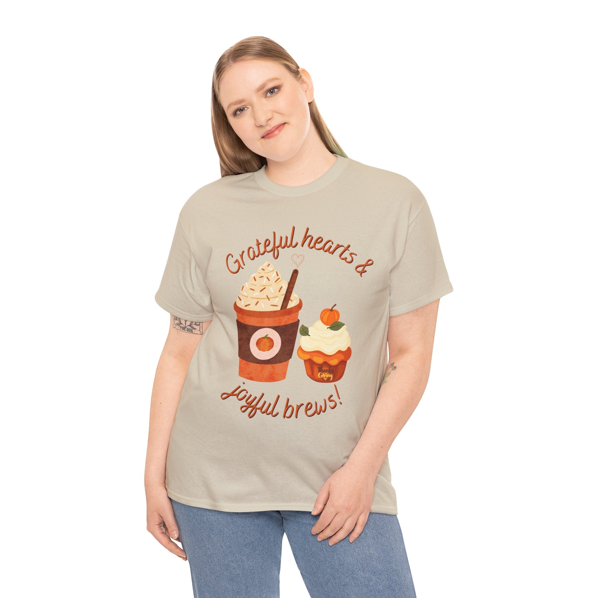Happy Thanksgiving- Grateful Hearts & Joyful Brews Tee, Unisex Cotton Shirt, Coffee Lovers Gift, Casual Wear, Cute Tee for Celebrations, Fall Fashion