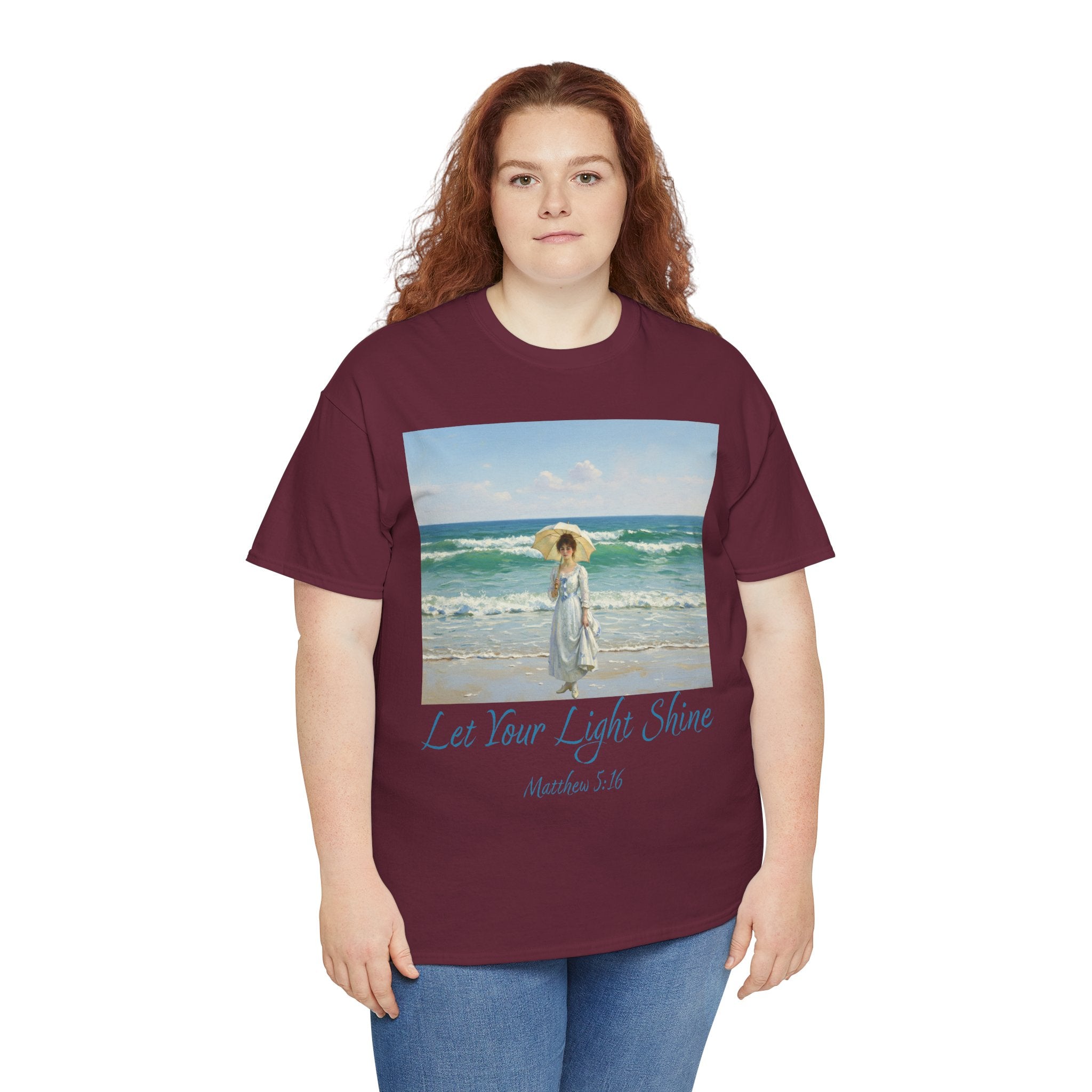 Let Your Light Shine- A Figure with a Parasol-Monet Style- Unisex Cotton Tee, Beach Vibes Shirt, Inspirational Summer Tee, Casual Gift for Her, Perfect for Days at the Shore