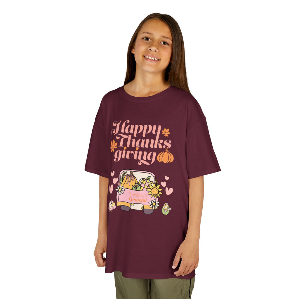 Happy Thanksgiving Kids Tee, Fall T-Shirt, Cute Pumpkin Shirt, Autumn Apparel, Kids Harvest Tee, Seasonal Kids Clothing