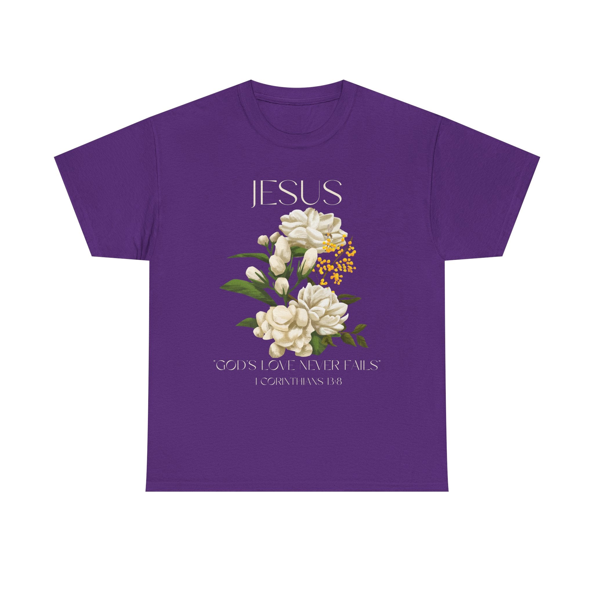 Floral Jesus-God's love never fails- Graphic Tee | Unisex Cotton T-Shirt for Faith & Inspiration, Ideal for Gifts, Casual Wear, Church Events, and Celebrations