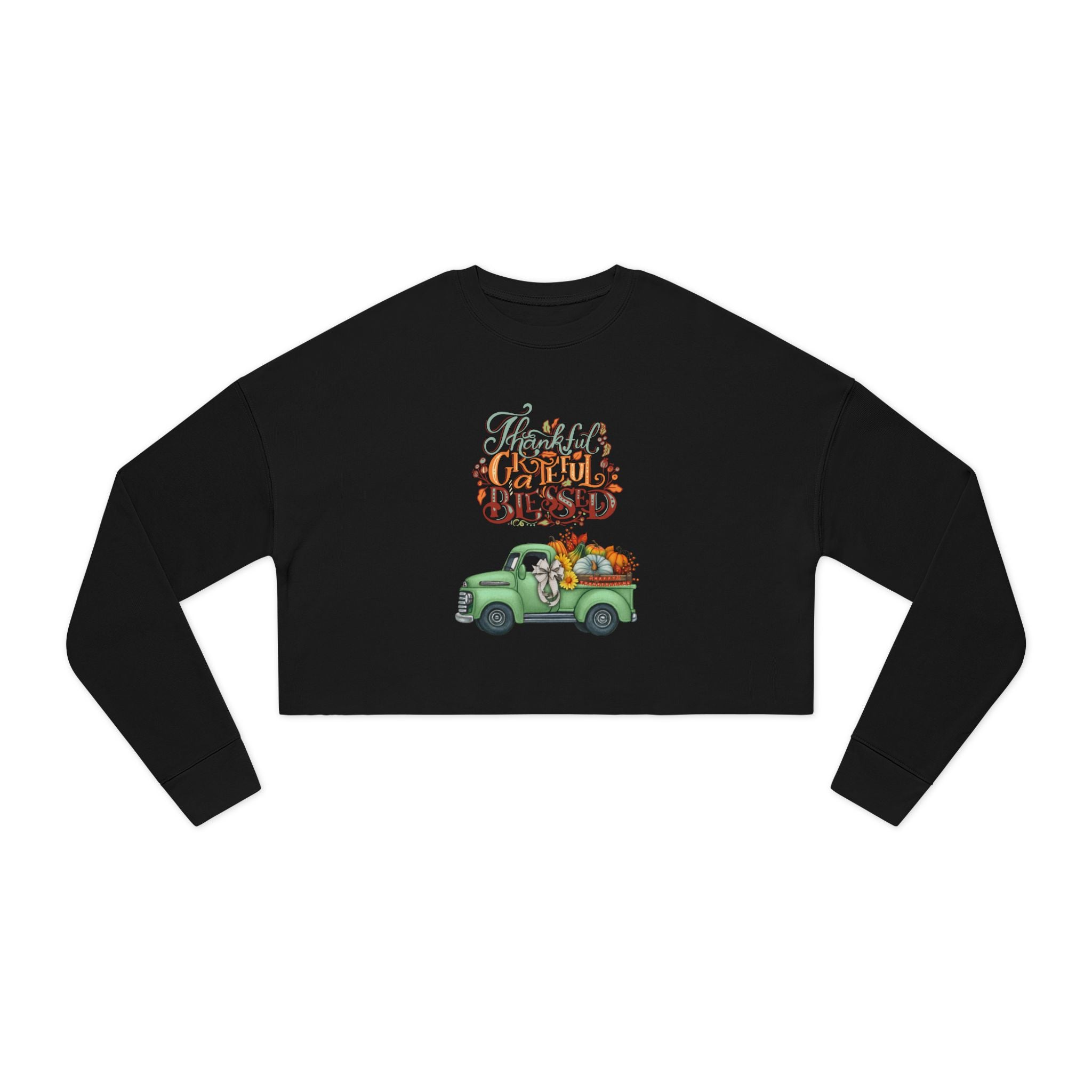Thankful Vibes Cropped Sweatshirt with Pumpkin Truck, Women's Fall Apparel, Cozy Sweatshirt, Holiday Gift, Thanksgiving Outfit (Different design upon request.)