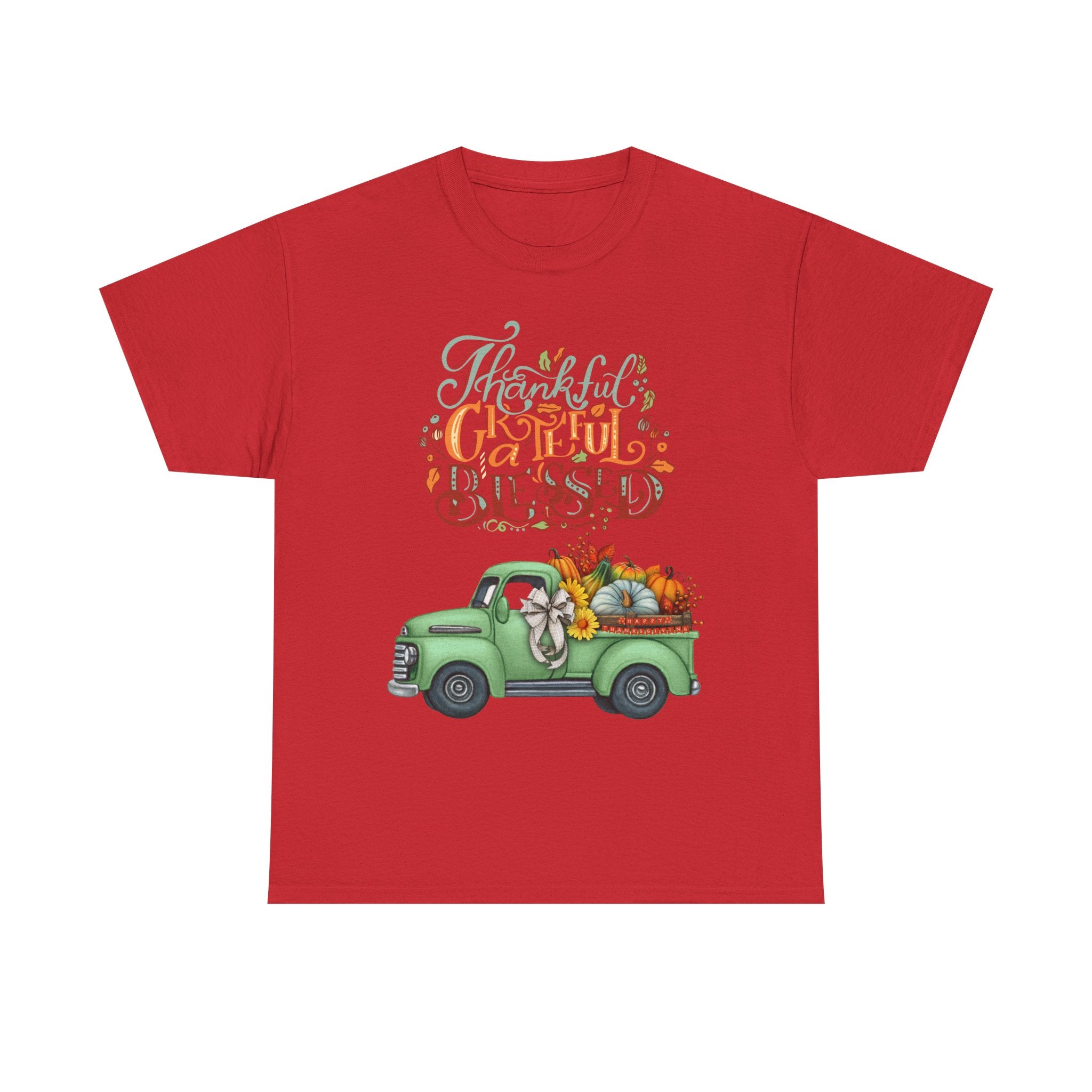 Thankful Grateful Blessed Tee, Unisex Heavy Cotton T-Shirt, Fall Apparel, Thanksgiving Shirt, Casual Wear, Gift for Friends