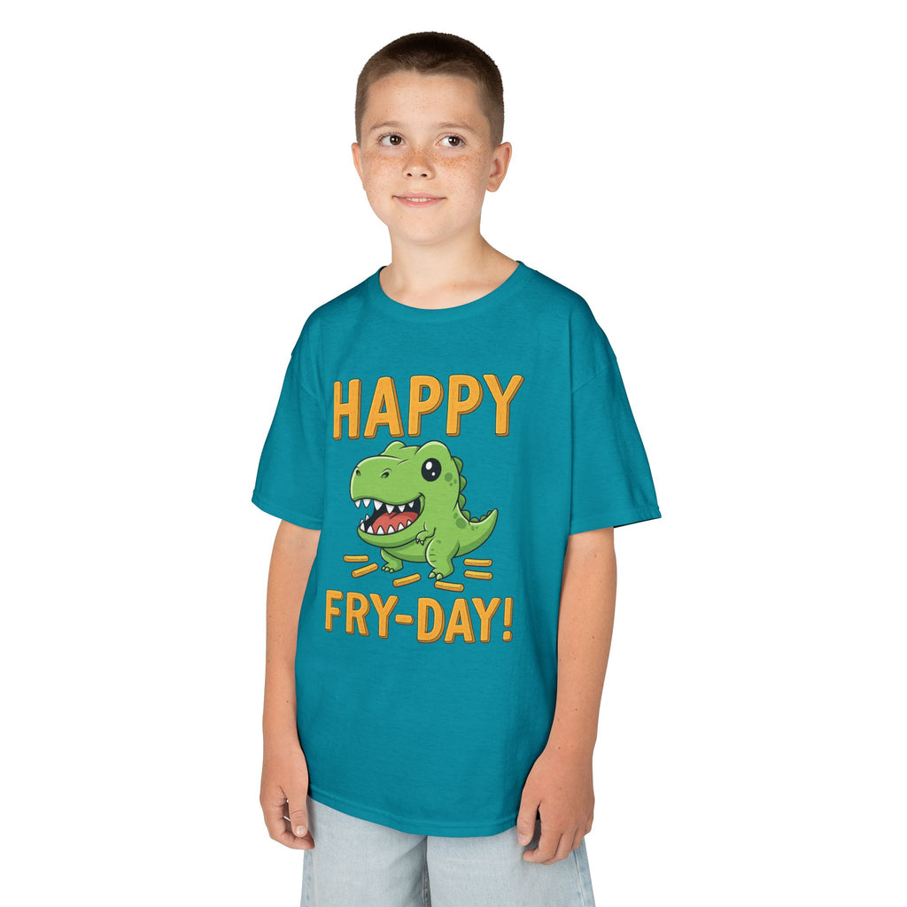 Happy Fry-Day Kids Tee, Fun Dinosaur T-Shirt, Kids Cotton Shirt, Birthday Gift, Everyday Wear, Summer Fun, Playful Tee
