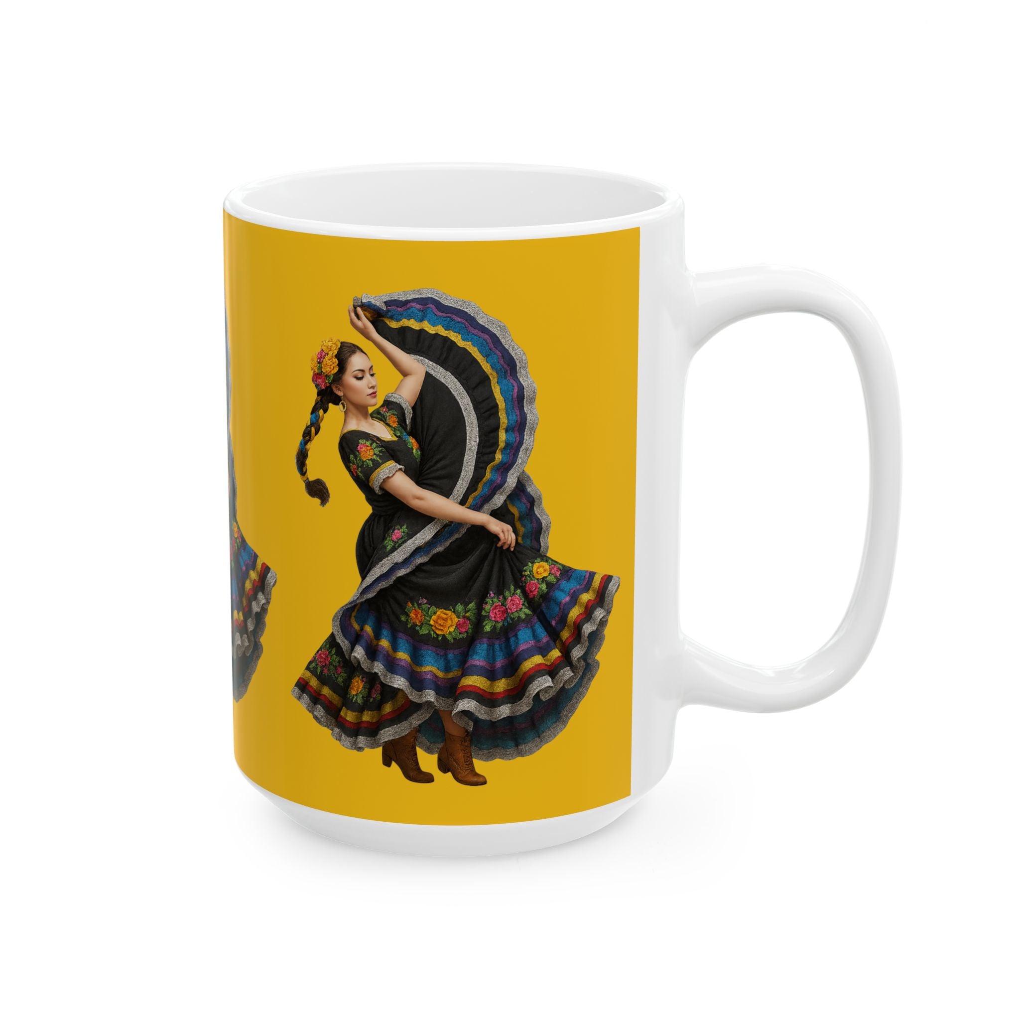 Folklórico Dancer Ceramic Mug 15 oz | Colorful Coffee Cup, Gift for Dance Lovers, Bright Kitchen Decor, Unique Drinkware, Artistic Ceramic Mug