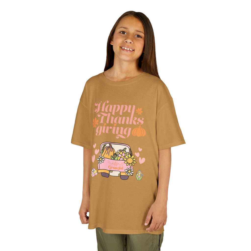 Happy Thanksgiving Kids Tee, Fall T-Shirt, Cute Pumpkin Shirt, Autumn Apparel, Kids Harvest Tee, Seasonal Kids Clothing