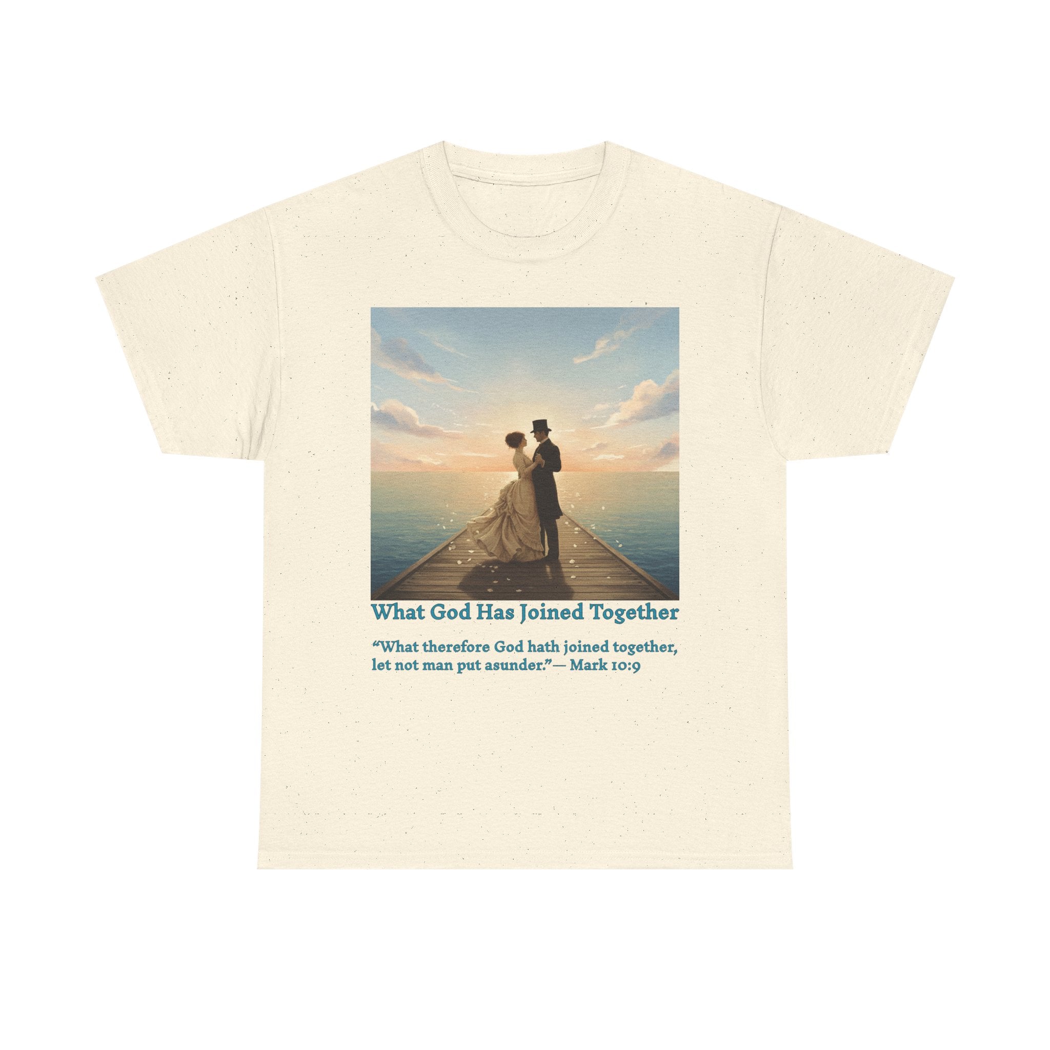 Romantic couple on a pier at sunset — inspired by Jack Vettriano-Wedding Quote T-Shirt, Unisex Heavy Cotton Tee, Casual Wear, Gift for Newlyweds, Bride & Groom Apparel, Anniversary Gift