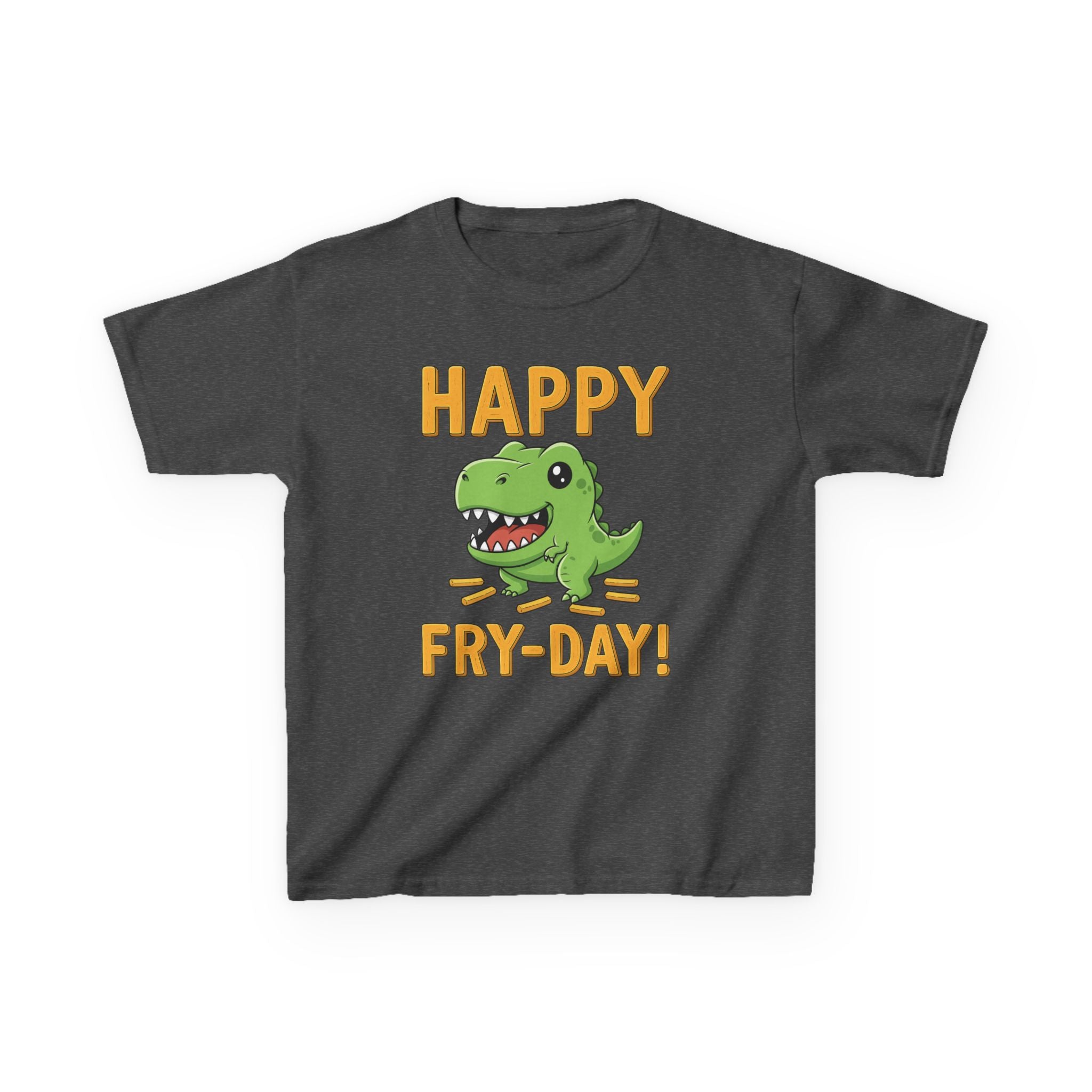 Happy Fry-Day Kids Tee, Fun Dinosaur T-Shirt, Kids Cotton Shirt, Birthday Gift, Everyday Wear, Summer Fun, Playful Tee