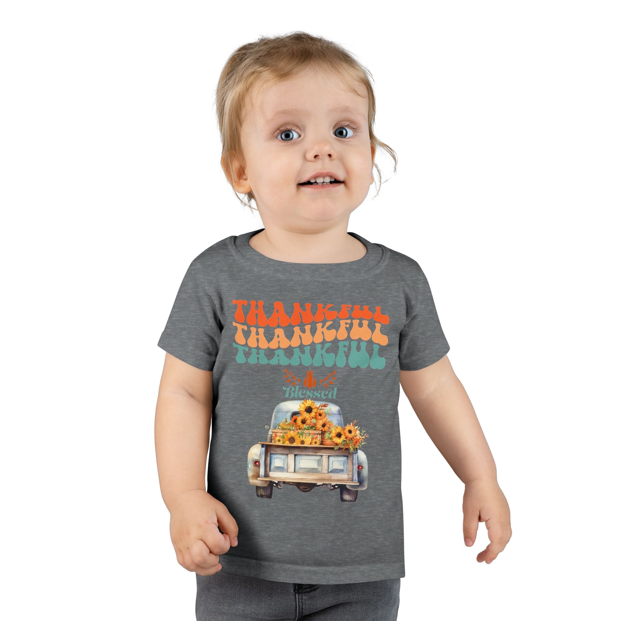 Toddler T-Shirt - Thankful Vintage Car Design, Cute Autumn Apparel, Fall Celebration Shirt, Kids Gratitude Tee, Gifts for Thanksgiving