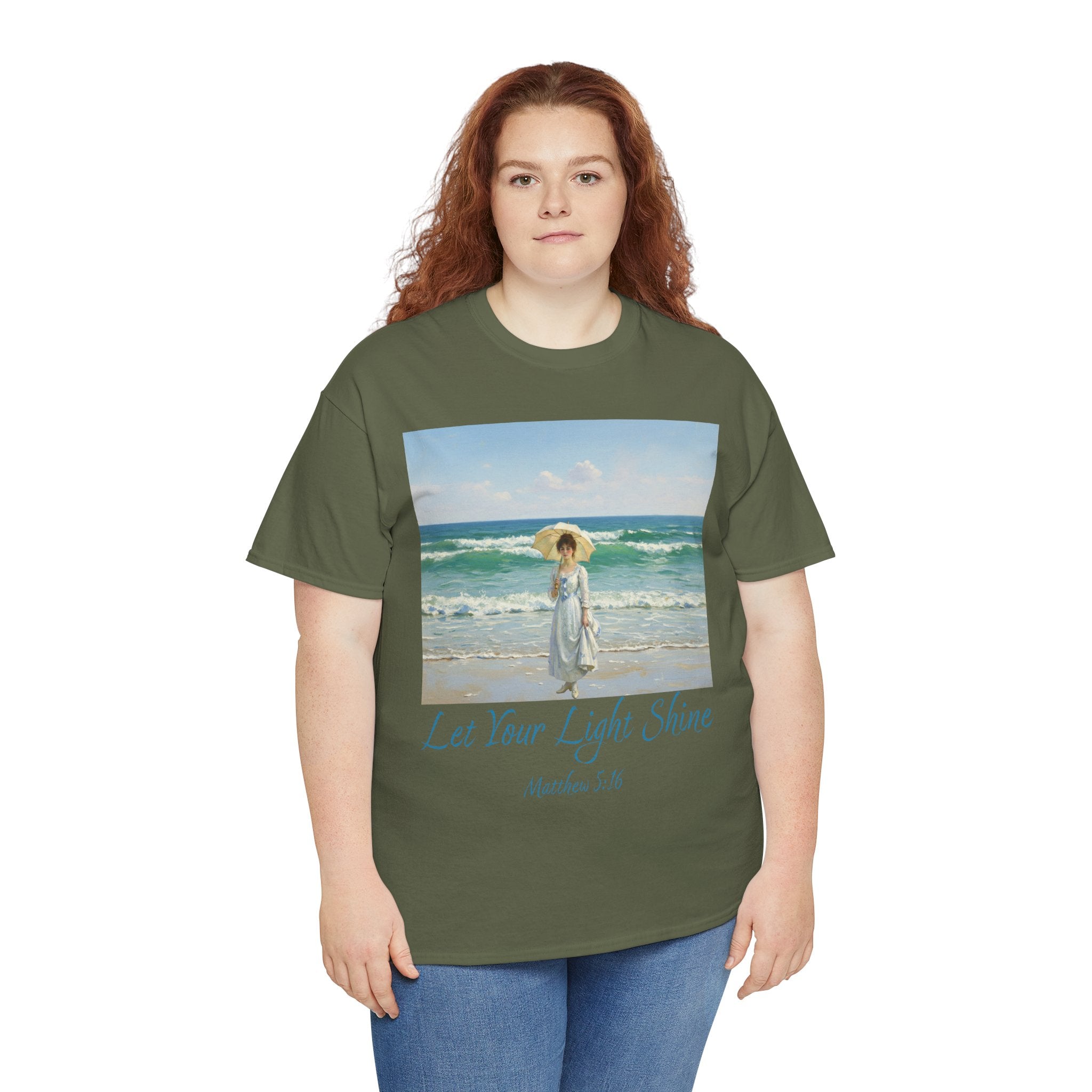 Let Your Light Shine- A Figure with a Parasol-Monet Style- Unisex Cotton Tee, Beach Vibes Shirt, Inspirational Summer Tee, Casual Gift for Her, Perfect for Days at the Shore