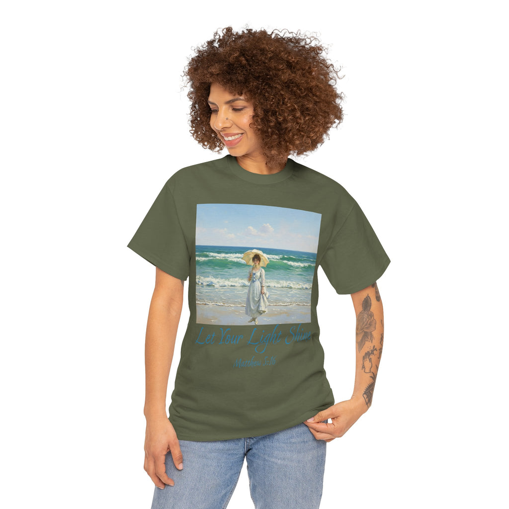Let Your Light Shine- A Figure with a Parasol-Monet Style- Unisex Cotton Tee, Beach Vibes Shirt, Inspirational Summer Tee, Casual Gift for Her, Perfect for Days at the Shore