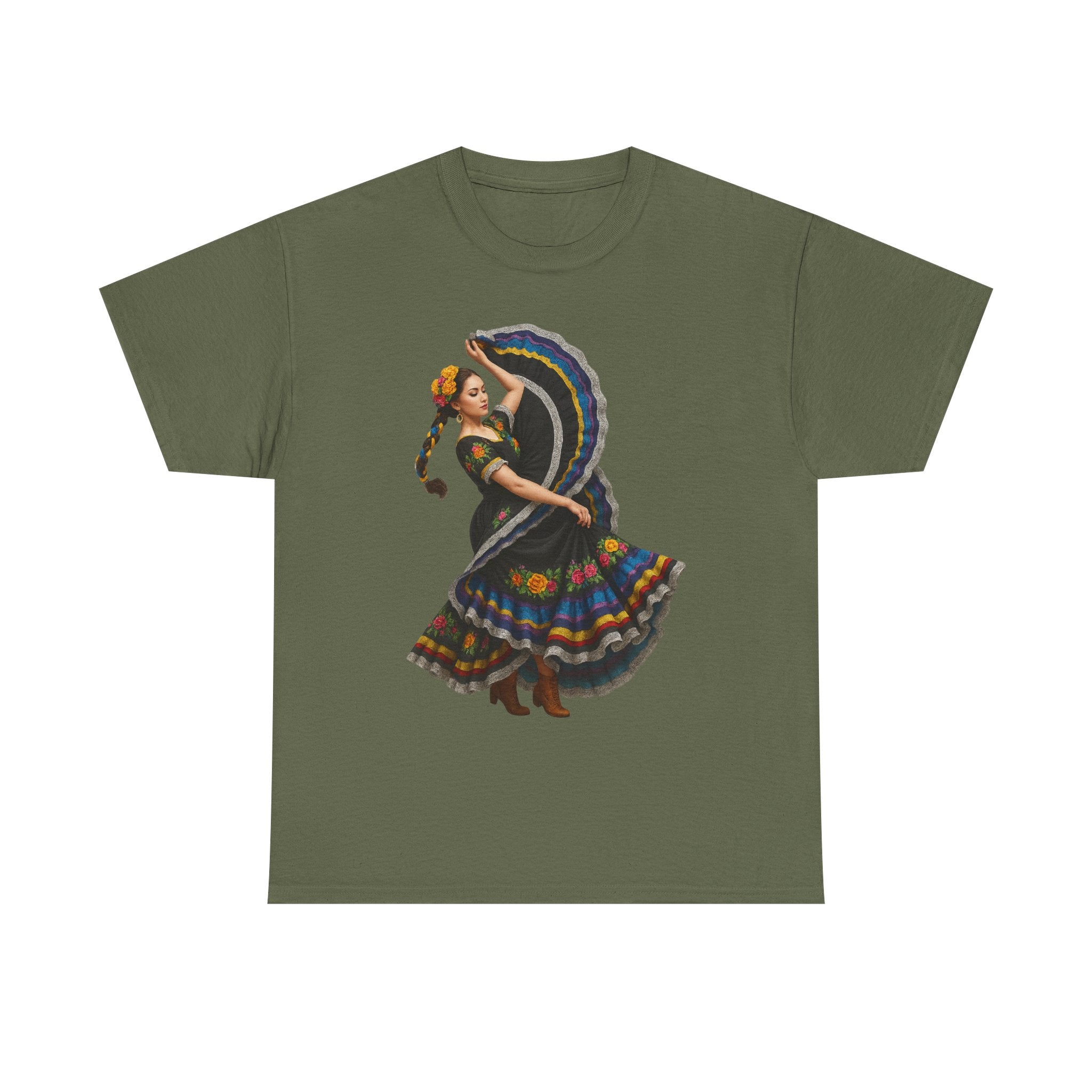 Folklórico Cultural Dance Graphic Tee, Unisex Heavy Cotton T-Shirt, Festival Apparel, Bohemian Style Shirt, Gift for Dancers, Ethnic Art Tee