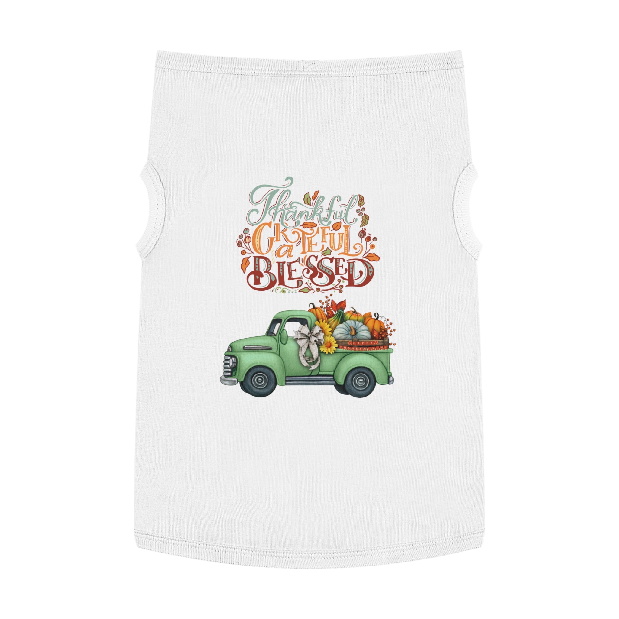 Thankful Pet Tank Top | Grateful & Blessed | Fall Dog Apparel | Cute Pet Outfit | Pumpkin Theme | Autumn Dog Clothing