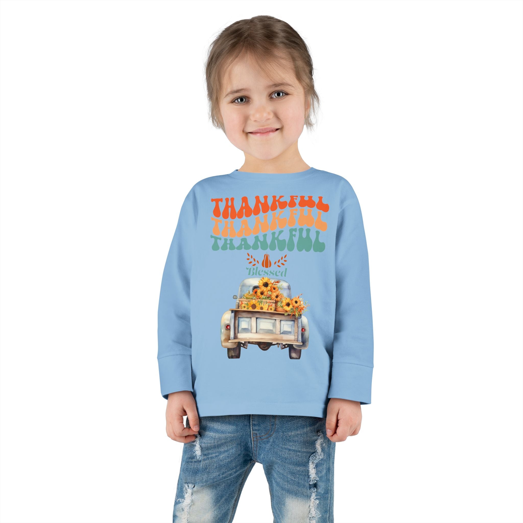 Thankful Toddler Long Sleeve Tee - Perfect for Fall Celebrations, Family Gatherings, Thanksgiving, Everyday Wear, Gifts