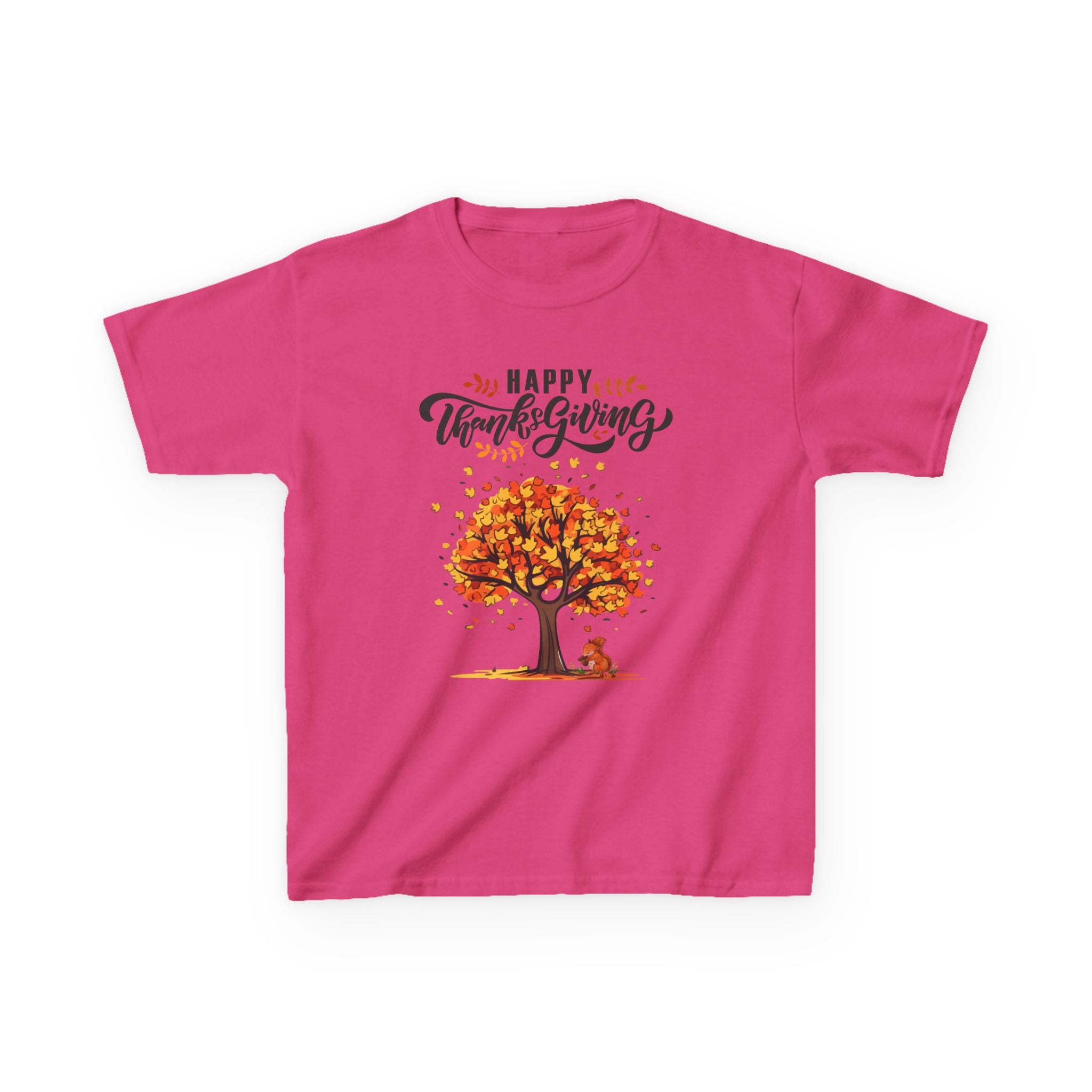 Happy Thanksgiving Kids Tee, Fall T-Shirt, Autumn Apparel, Festive Gift, Holiday Outfit, Tree and Leaves Design