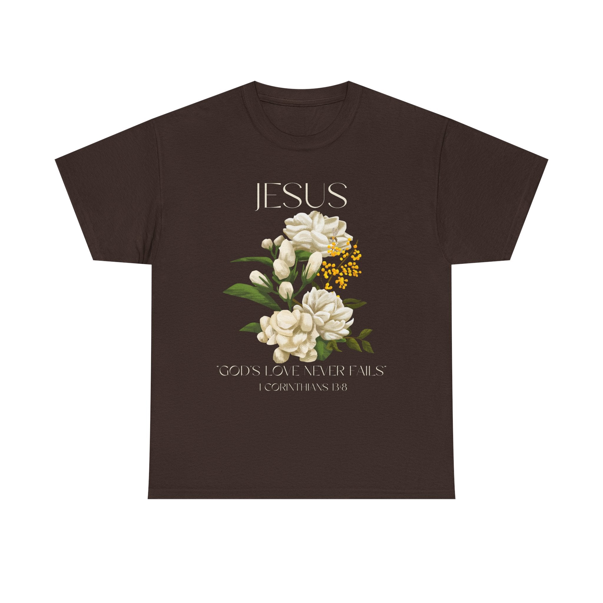 Floral Jesus-God's love never fails- Graphic Tee | Unisex Cotton T-Shirt for Faith & Inspiration, Ideal for Gifts, Casual Wear, Church Events, and Celebrations