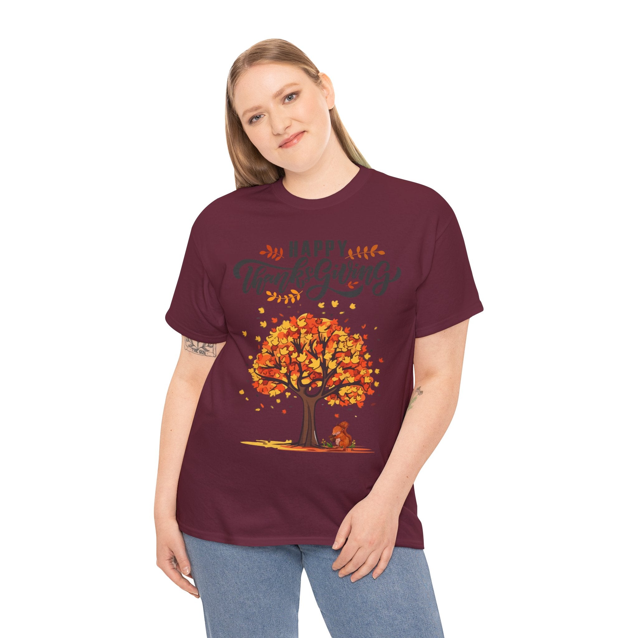 Happy Thanksgiving Tree Unisex Tee, Autumn Shirt, Holiday Apparel, Fall Fashion, Seasonal Gift