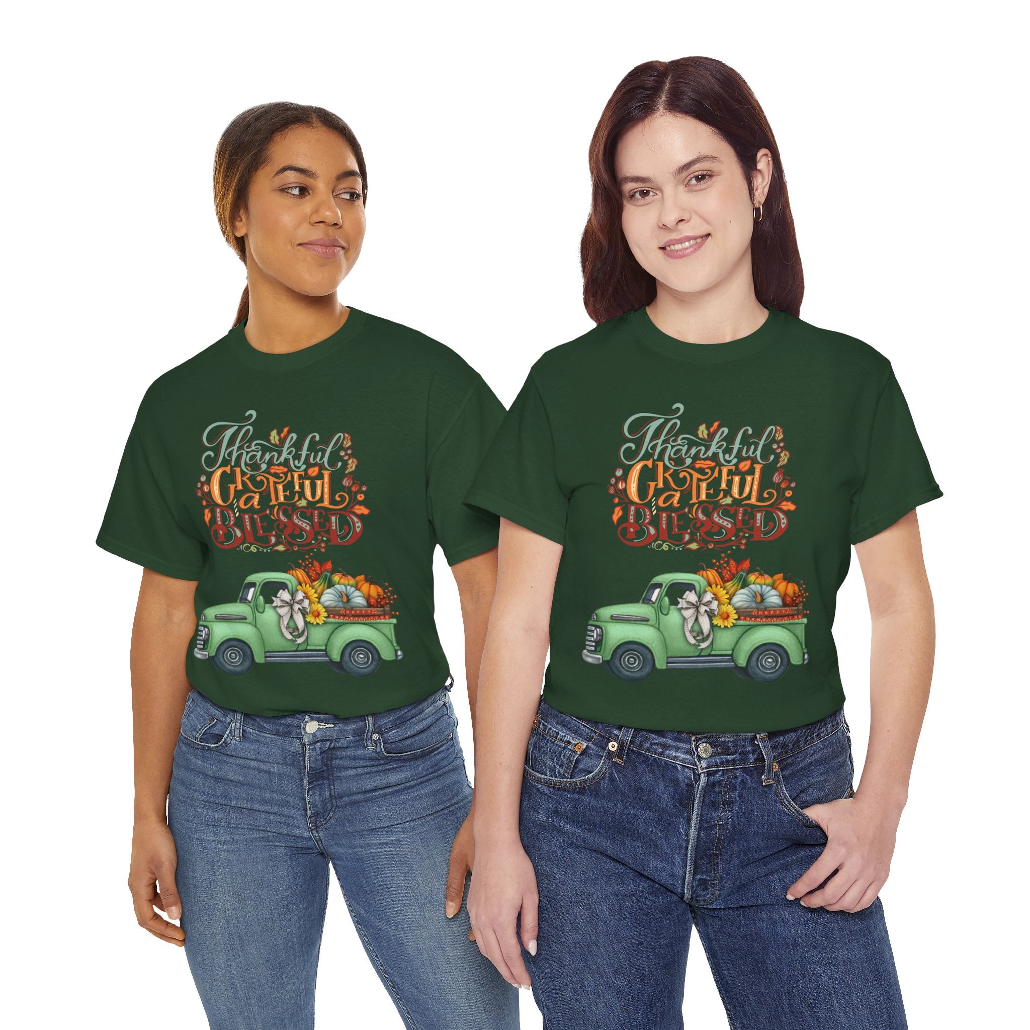 Thankful Grateful Blessed Tee, Unisex Heavy Cotton T-Shirt, Fall Apparel, Thanksgiving Shirt, Casual Wear, Gift for Friends