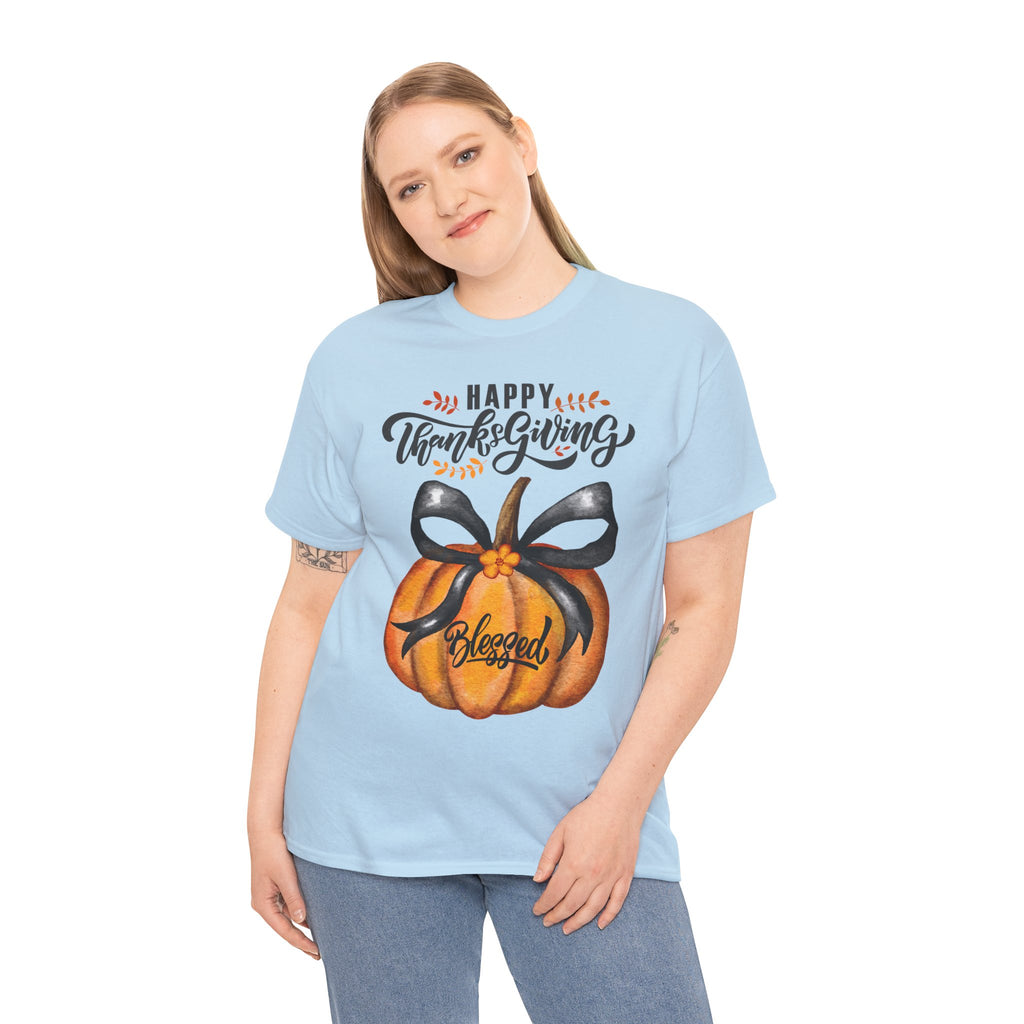 Thanksgiving Pumpkin Tee - Happy Thanksgiving, Blessed Shirt, Fall Apparel, Unisex Cotton Tee, Holiday Gift
