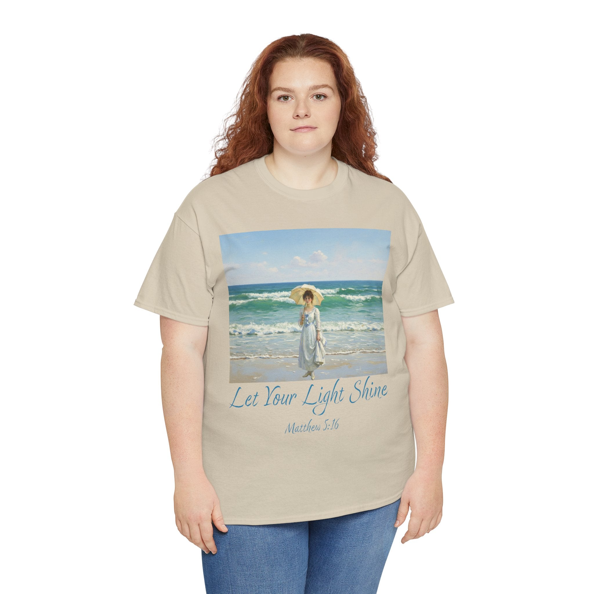 Let Your Light Shine- A Figure with a Parasol-Monet Style- Unisex Cotton Tee, Beach Vibes Shirt, Inspirational Summer Tee, Casual Gift for Her, Perfect for Days at the Shore