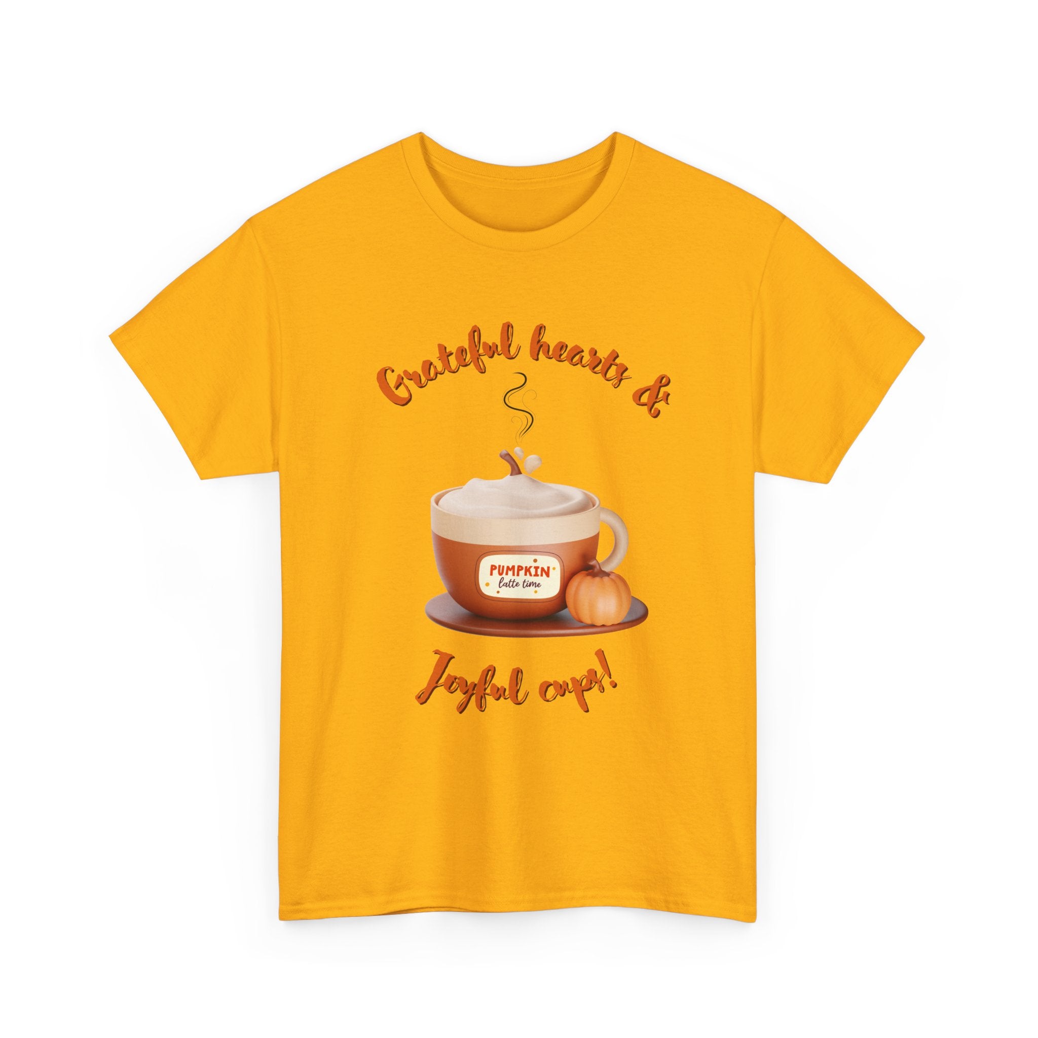 Happy Thanksgiving- Grateful Hearts & Joyful Cups Unisex Tee, Cozy Fall T-Shirt, Thanksgiving Gift, Coffee Lover Apparel, Autumn Fashion