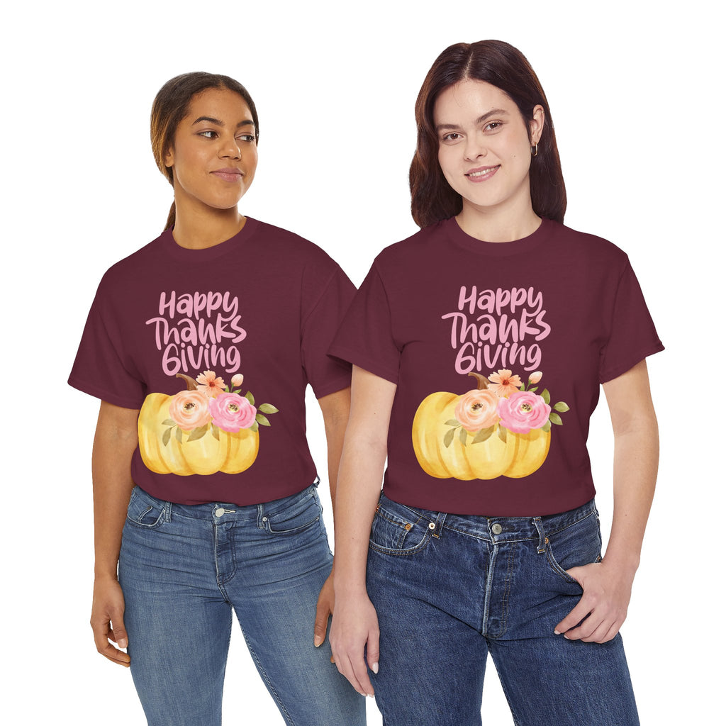 Thanksgiving Floral Tee, Holiday Shirt, Fall Fashion, Gifts for Her, Pumpkin T-Shirt, Autumn Apparel, Friendsgiving Outfit