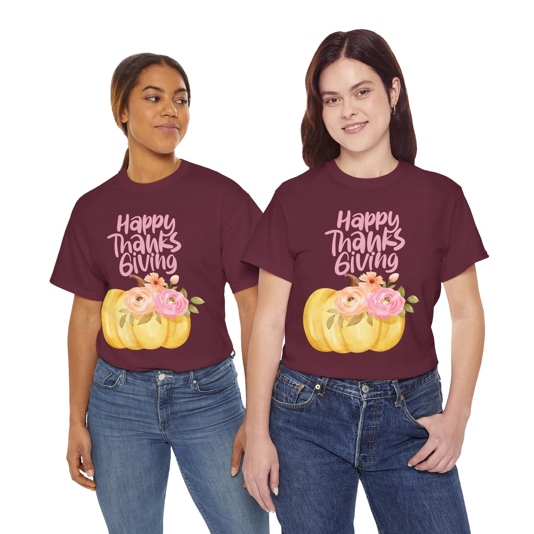 Thanksgiving Floral Tee, Holiday Shirt, Fall Fashion, Gifts for Her, Pumpkin T-Shirt, Autumn Apparel, Friendsgiving Outfit