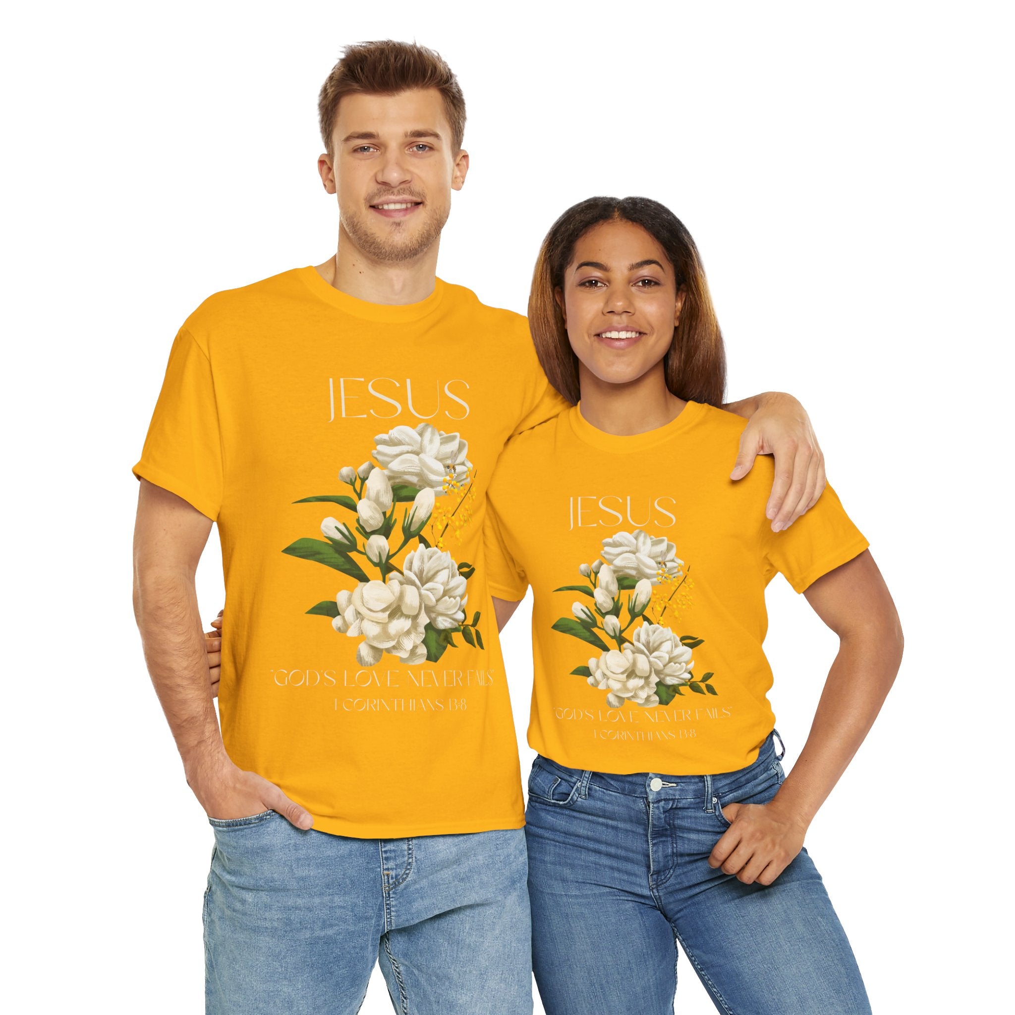 Floral Jesus-God's love never fails- Graphic Tee | Unisex Cotton T-Shirt for Faith & Inspiration, Ideal for Gifts, Casual Wear, Church Events, and Celebrations