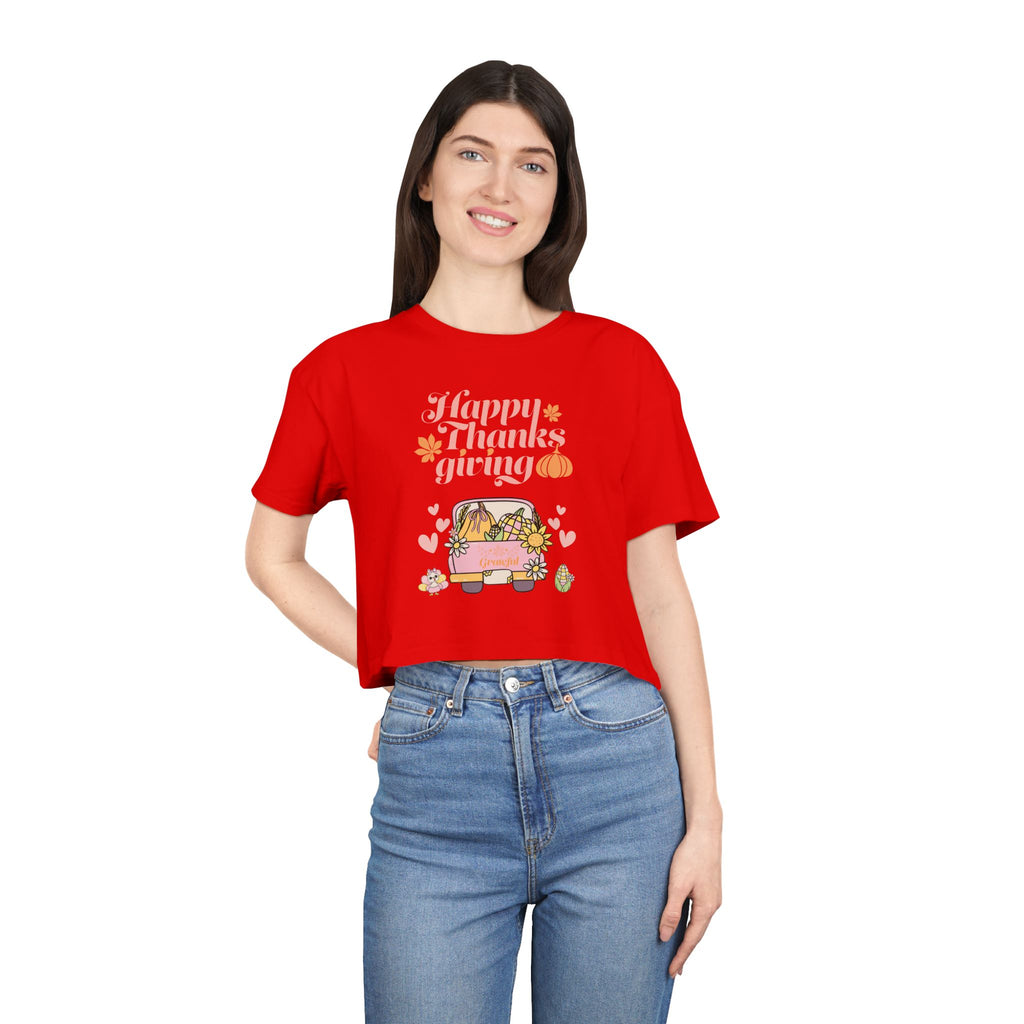 Thanksgiving Women's Crop Tee, Casual T-Shirt, Fall Fashion, Thanksgiving Gift, Cute Thanksgiving Apparel