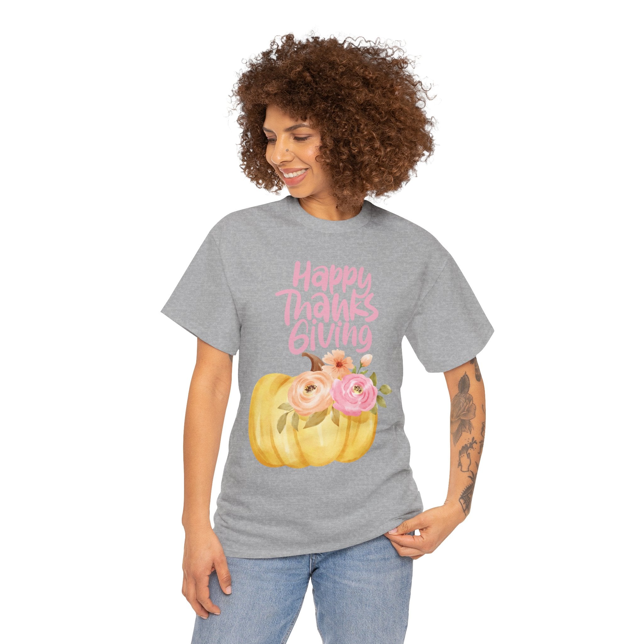 Thanksgiving Floral Tee, Holiday Shirt, Fall Fashion, Gifts for Her, Pumpkin T-Shirt, Autumn Apparel, Friendsgiving Outfit