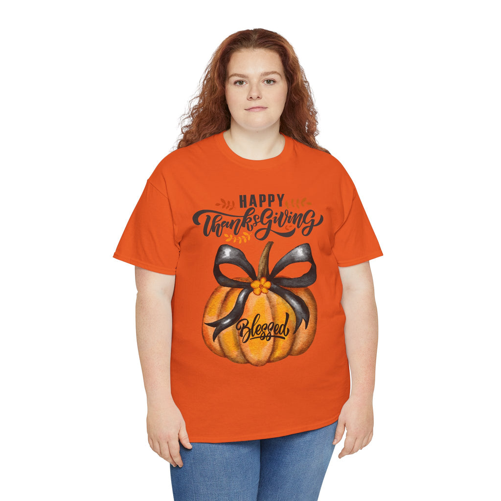Thanksgiving Pumpkin Tee - Happy Thanksgiving, Blessed Shirt, Fall Apparel, Unisex Cotton Tee, Holiday Gift