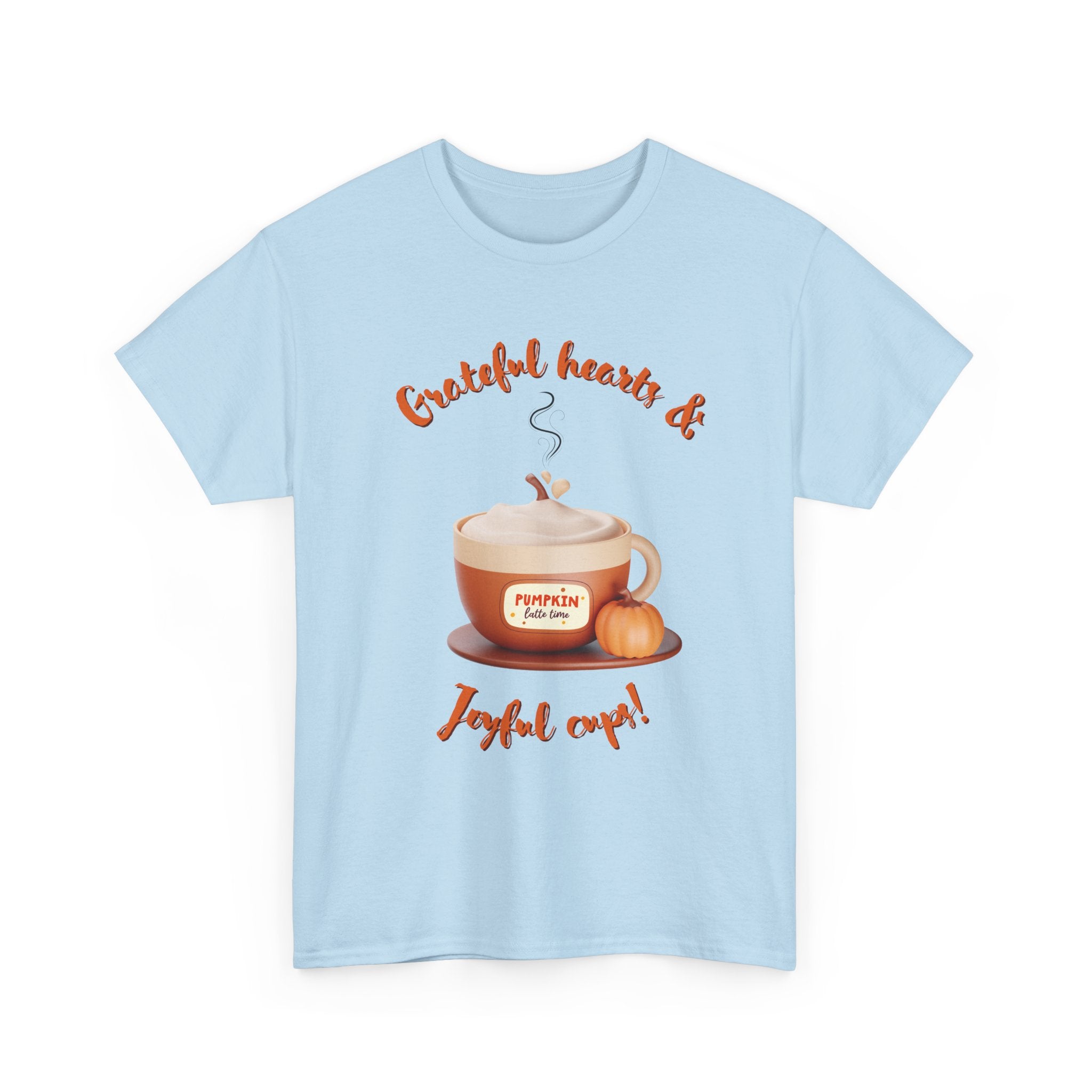 Happy Thanksgiving- Grateful Hearts & Joyful Cups Unisex Tee, Cozy Fall T-Shirt, Thanksgiving Gift, Coffee Lover Apparel, Autumn Fashion