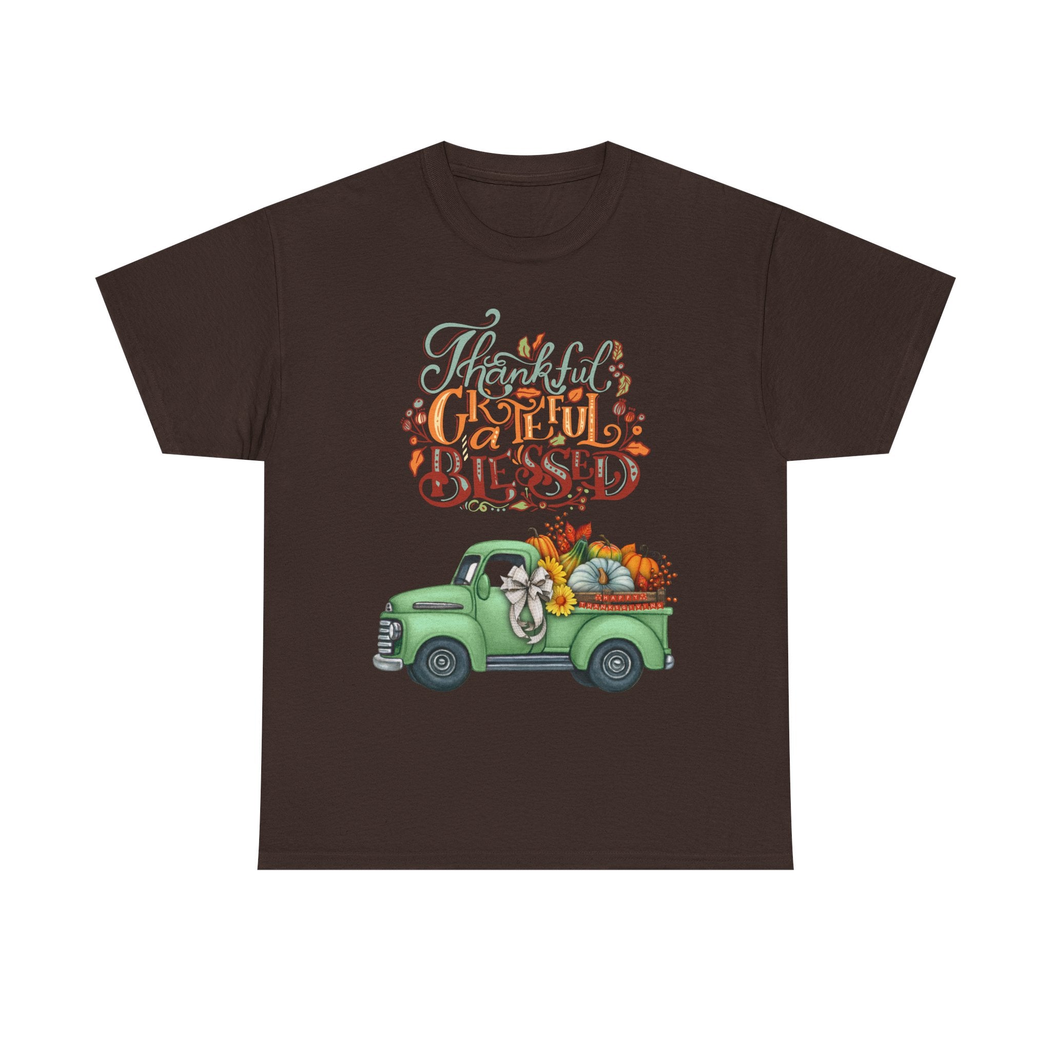 Thankful Grateful Blessed Tee, Unisex Heavy Cotton T-Shirt, Fall Apparel, Thanksgiving Shirt, Casual Wear, Gift for Friends